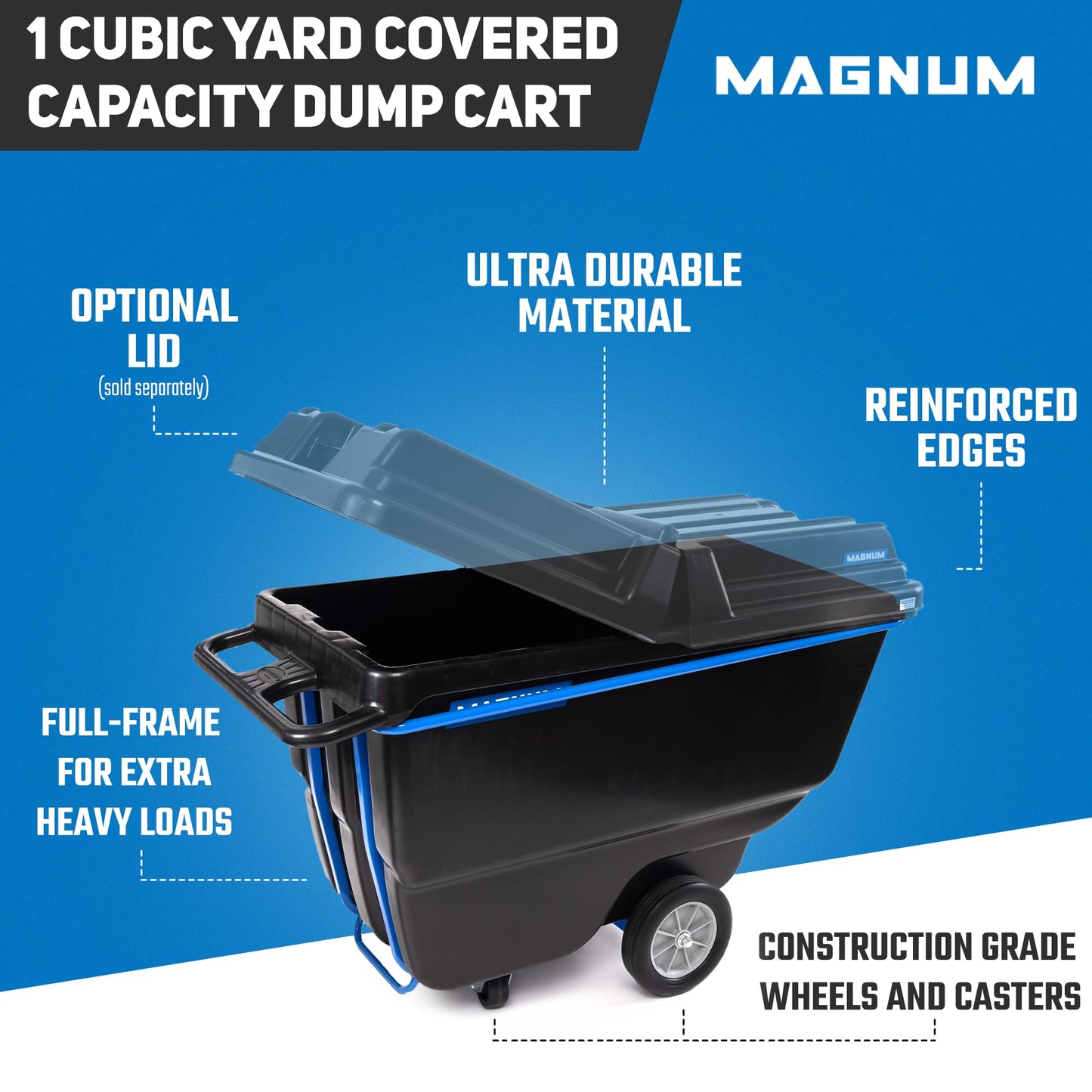 Magnum Tool Tilt Truck, 1 Cu. Yd. Covered Capacity Dump Cart with Heavy Duty 12” Wheels & 5” Casters & Heavy Duty Full Frame for Jobsites, 1200 lbs, Trash Cart with Wheels DUC100-H-04PK (4-Pack)