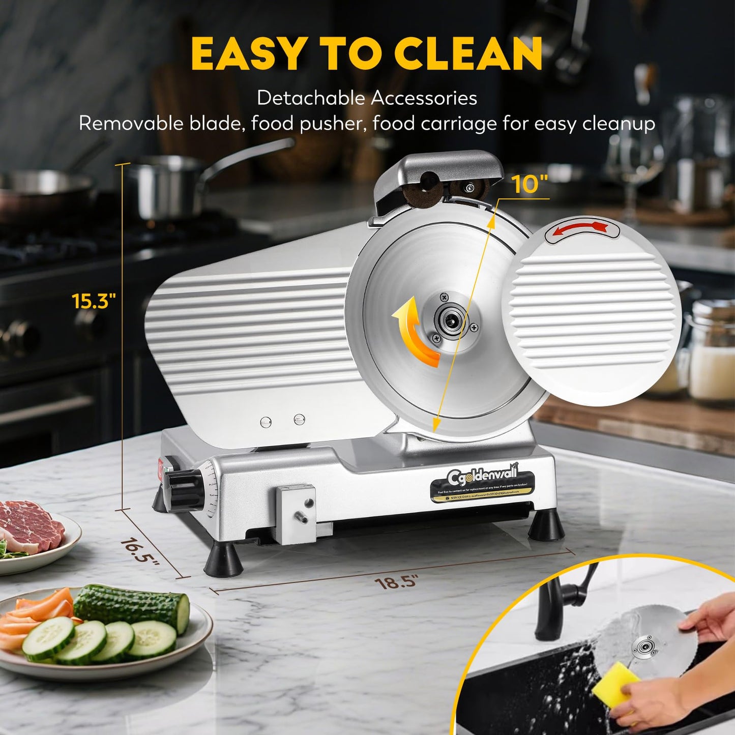 CGOLDENWALL Meat Slicer Machine with Teflon Non-stick Blade 240W Electric Meat Slicer for Frozen Meat/Deli Meat/Cheese/Food Slicer, Low Noises Commercial and Home Use