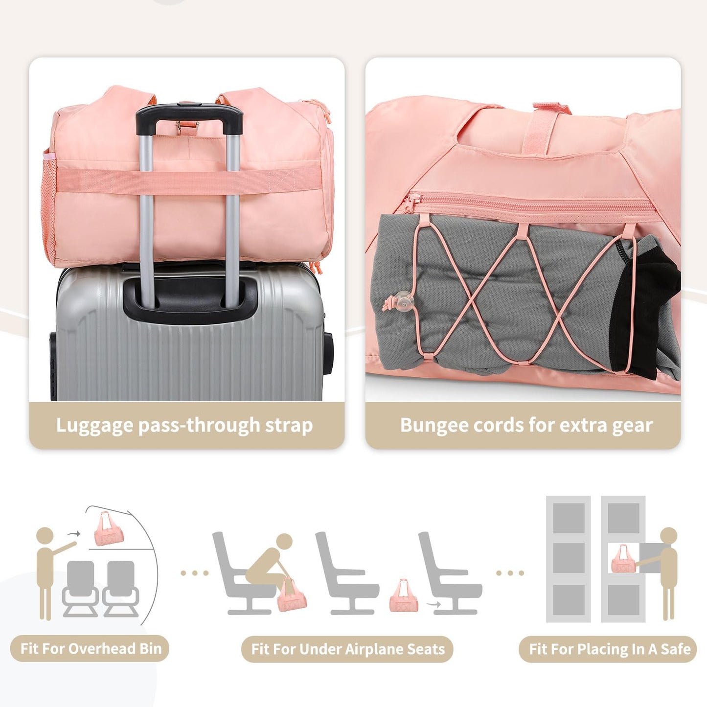 SUIKIHUM Small Gym Bag for Women, Mini Duffel Bag with Shoe Compartment, Cute Sports Tote Bag Dance Yoga Mat Luggage with Crossbody Water Bottle Bag, Pink
