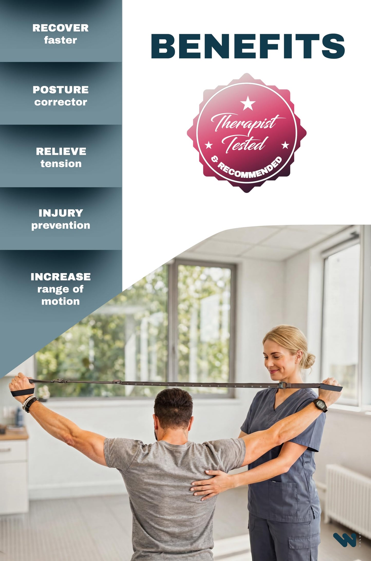 WALUE™ Posture Correction & Shoulder Exerciser – Non-Elastic Stretch Strap for Exercise, Yoga, Flexibility & Physical Therapy