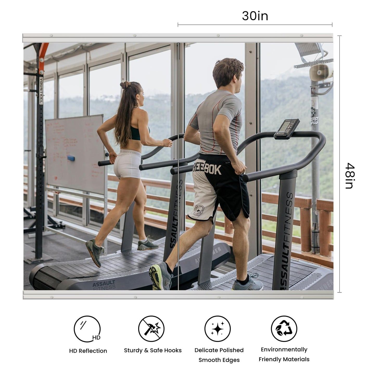 JAMBALAY Tempered Glass Home Gym Mirror, 2Pcs 48"x30" Large Gym Mirror, HD Large Full Body Mirrors for Dance, Yoga, Frameless, Fitness, Garage