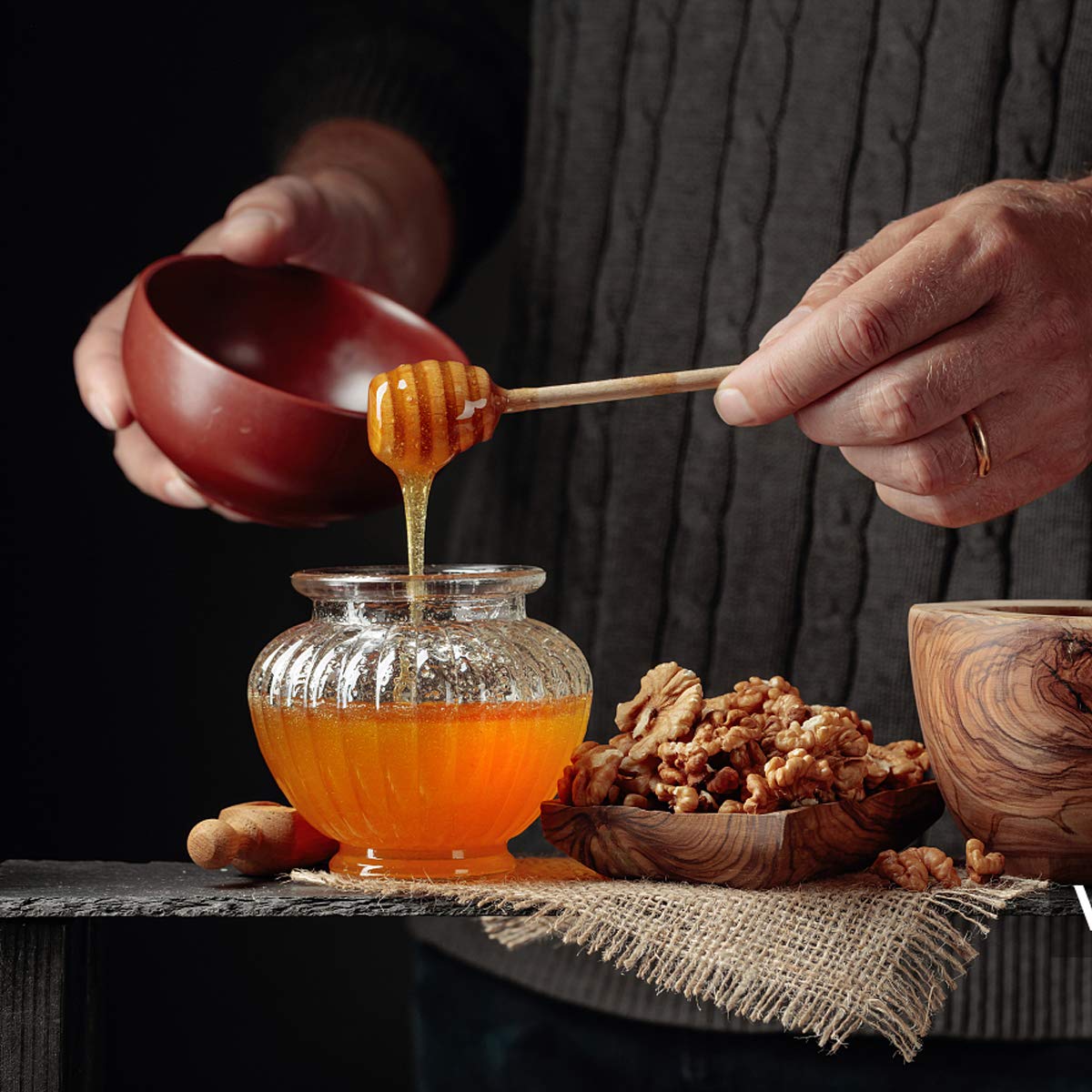 51 PCS Mini Wooden Honeycomb Sticks - 3 Inch Honey Dipper Stirrer for Honey Jar Dispense and Wedding Party Favors Gift