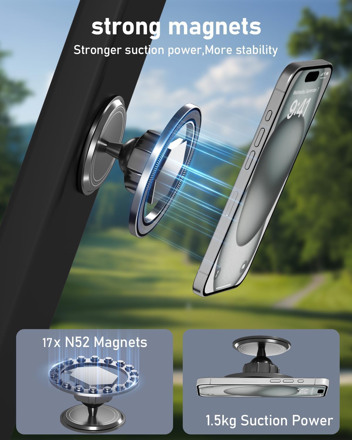 360 Magnetic Golf Cart Phone Holder, Rotation Magnetic Phone Holder for Golf Cart, Phone Caddy for Golf Cart