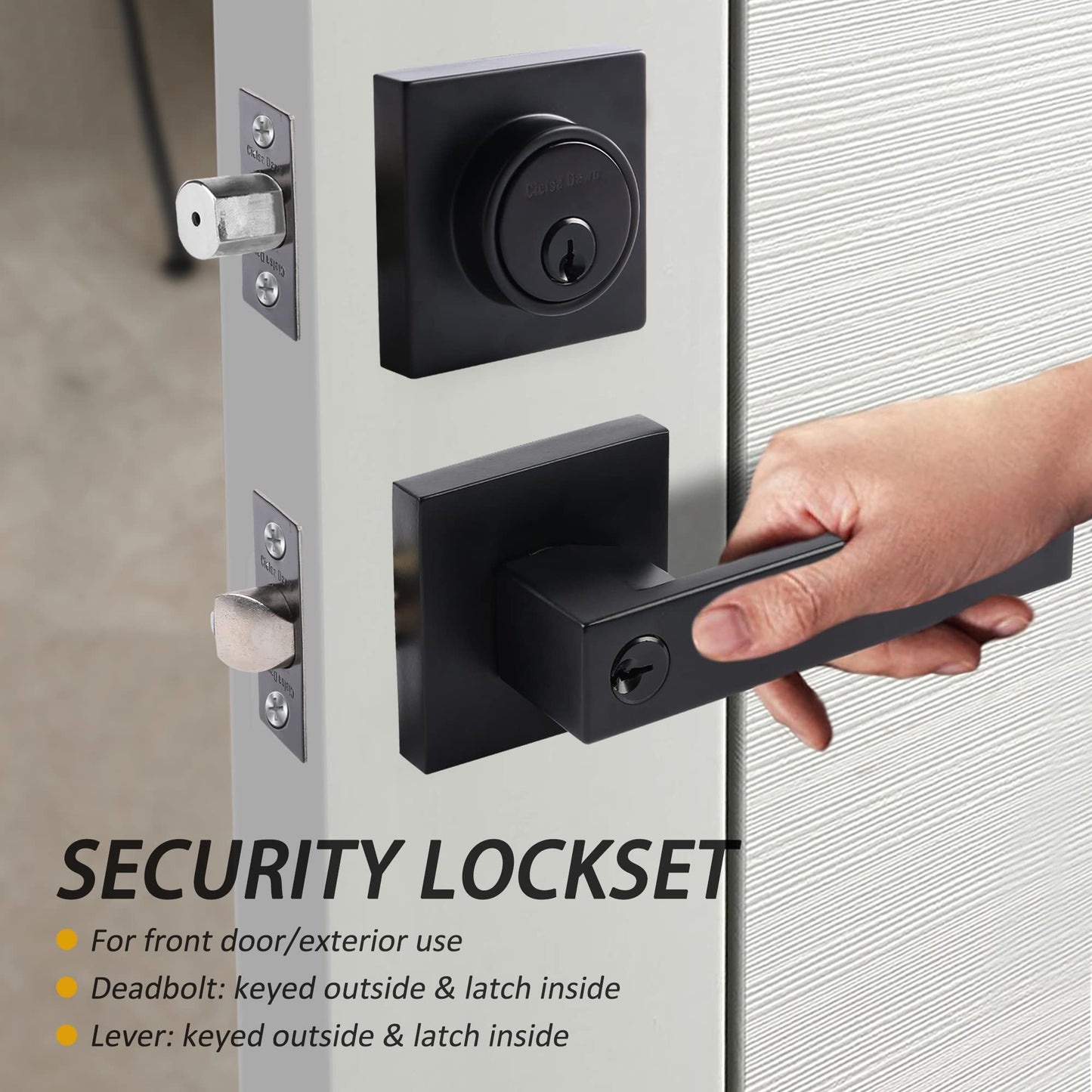 Exterior Door Lock Set with Deadbolt, Front Door Handle Set with Deadbolt, Door Levers Single Cylinder Deadbolt Set, Keyed Alike Heavy Duty Keyed Entry Handles Locksets,(Matte Black,3Pack)