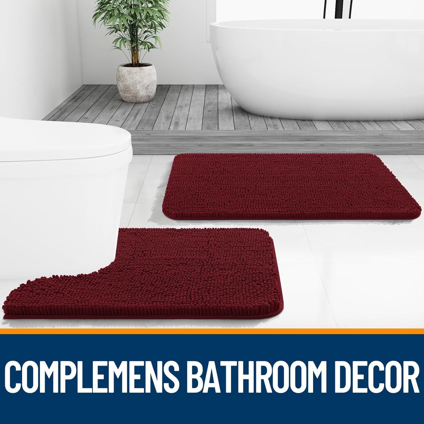 OLANLY Bathroom Runner Rugs - Soft Absorbent Chenille Bath Mats | Quick Dry, Machine Washable, 59x20, Burgundy