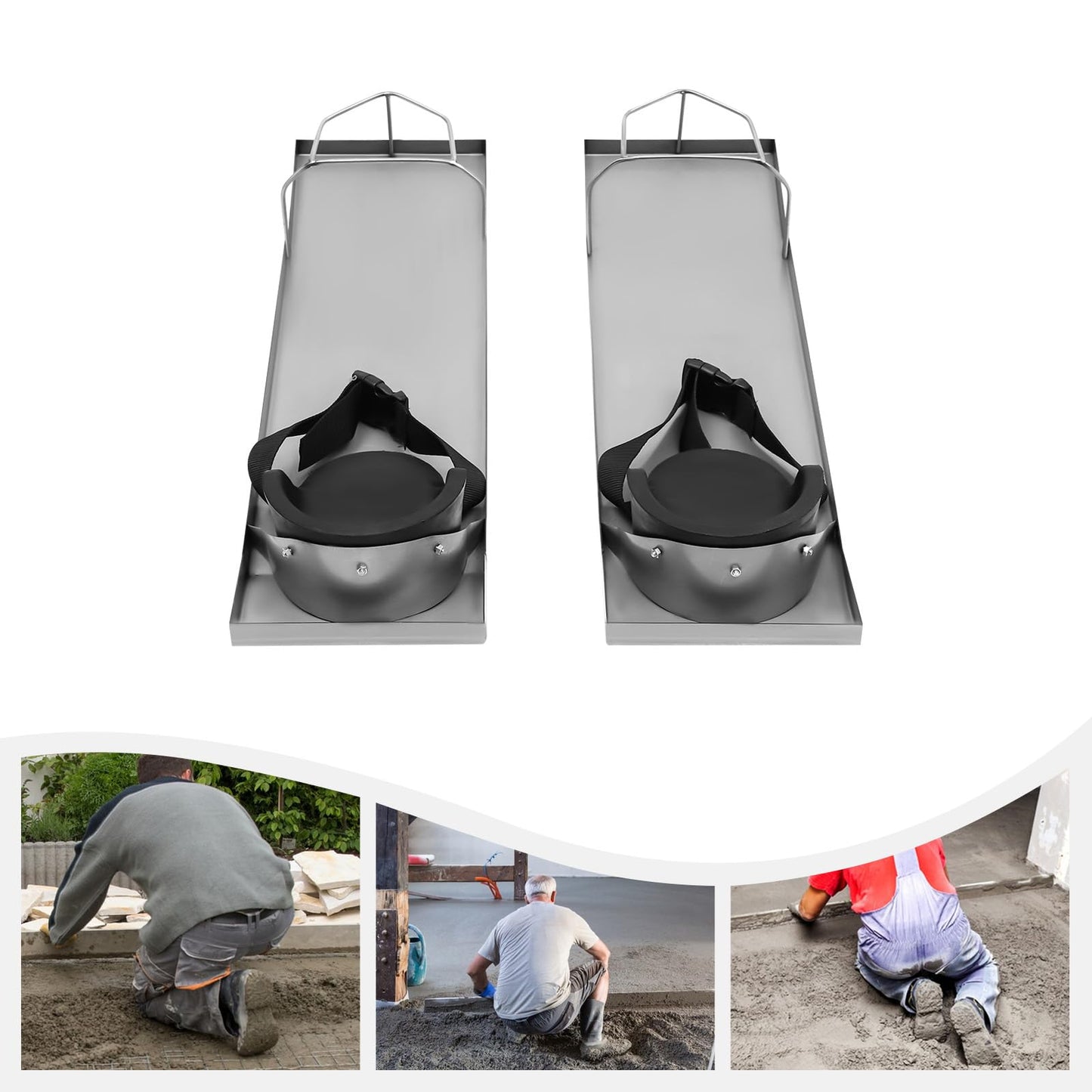 30'' x 8''Concrete Knee Boards, Stainless Steel Slider Knee Boards, Concrete Board Moving Slider Tools w/Concrete Knee Pads and Board Straps for Concrete Finishing