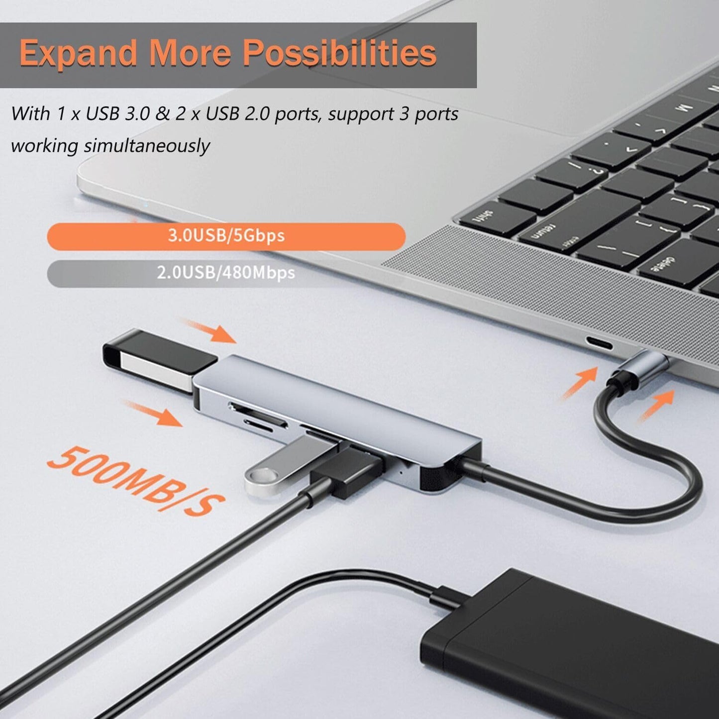 vienon 5 1 3 3.0 in Aluminum USB-C Hub with Memory Card Reader and USB Ports, for PC, Laptops, MacBook Pro/Air, iMac