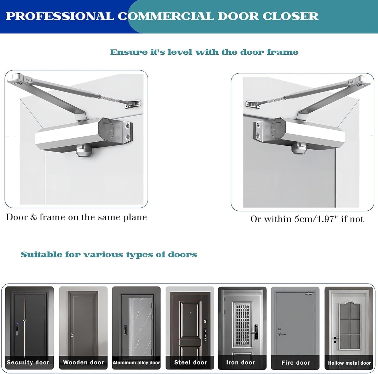 Heavy Duty Automatic Door Closer, Self Closing Hydraulic Door Closer, Soft Close No Slam, Anti Rust Aluminum, Easy DIY Install, Fits 88-143lb Doors 23-43in, for Home & Commercial Use