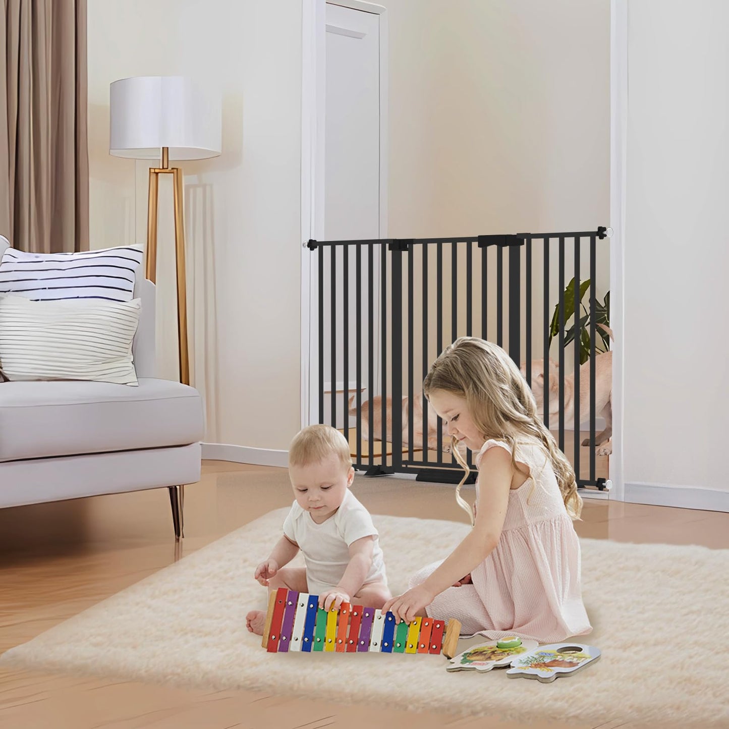 Amibud 41" Extra Tall Baby Gate for Big Dog No Jumping Over,54.7-63.0" Wide Pet Safety Gate Indoor for Doorways No Drilling,Auto Close Child Puppy Gates for Stairways Pressure Mounted (Black)