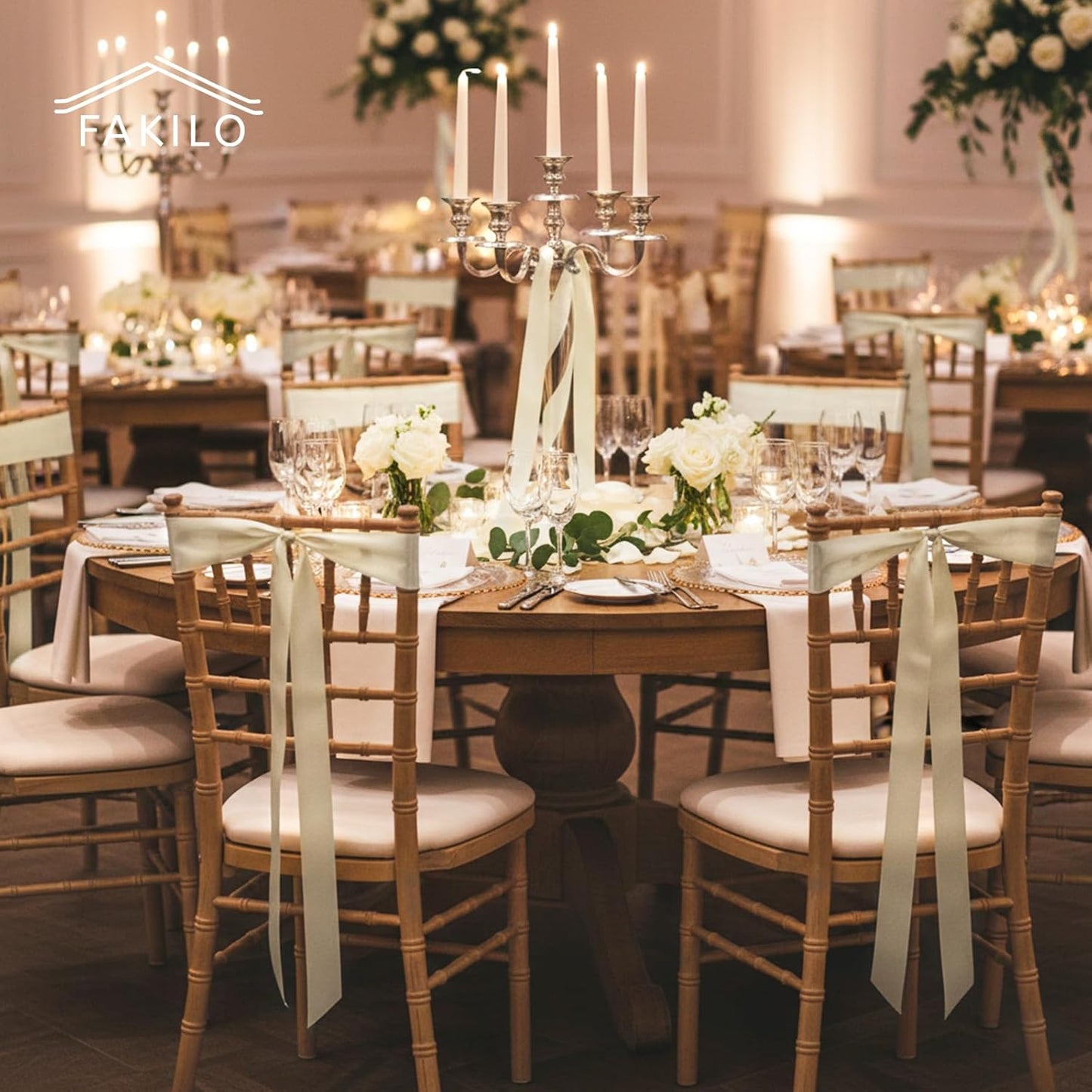 Regine Switzerland Wedding Chair Decorations - 24 Pcs Ivory White Satin Bows for Elegant Events
