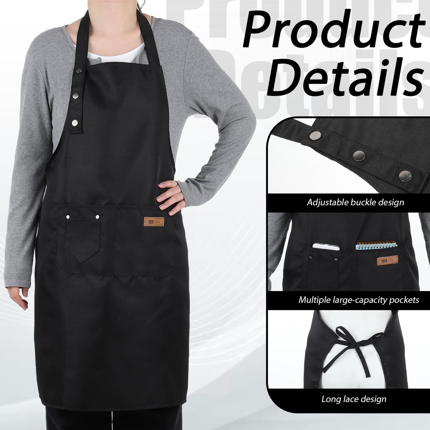 Zyghjort Button Aprons for Women with Pockets, Pottery Aprons Waterproof Chef Cooking Kitchen Apron Artist Painting Garden Chef (M-XXl)