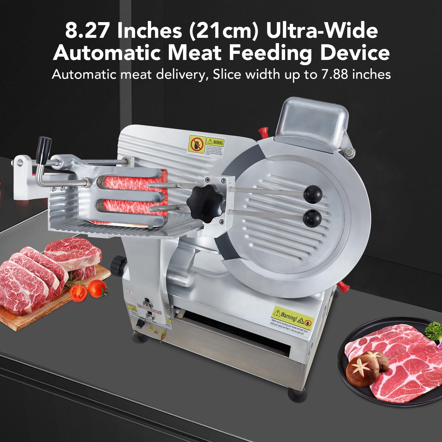 GarveeHome Commercial Meat Slicer, 550W Automatic Meat Slicer with 12 in Carbon Steel Blade, Adjustable Thickness From 0～14 mm Suitable for Commercial/Home Use