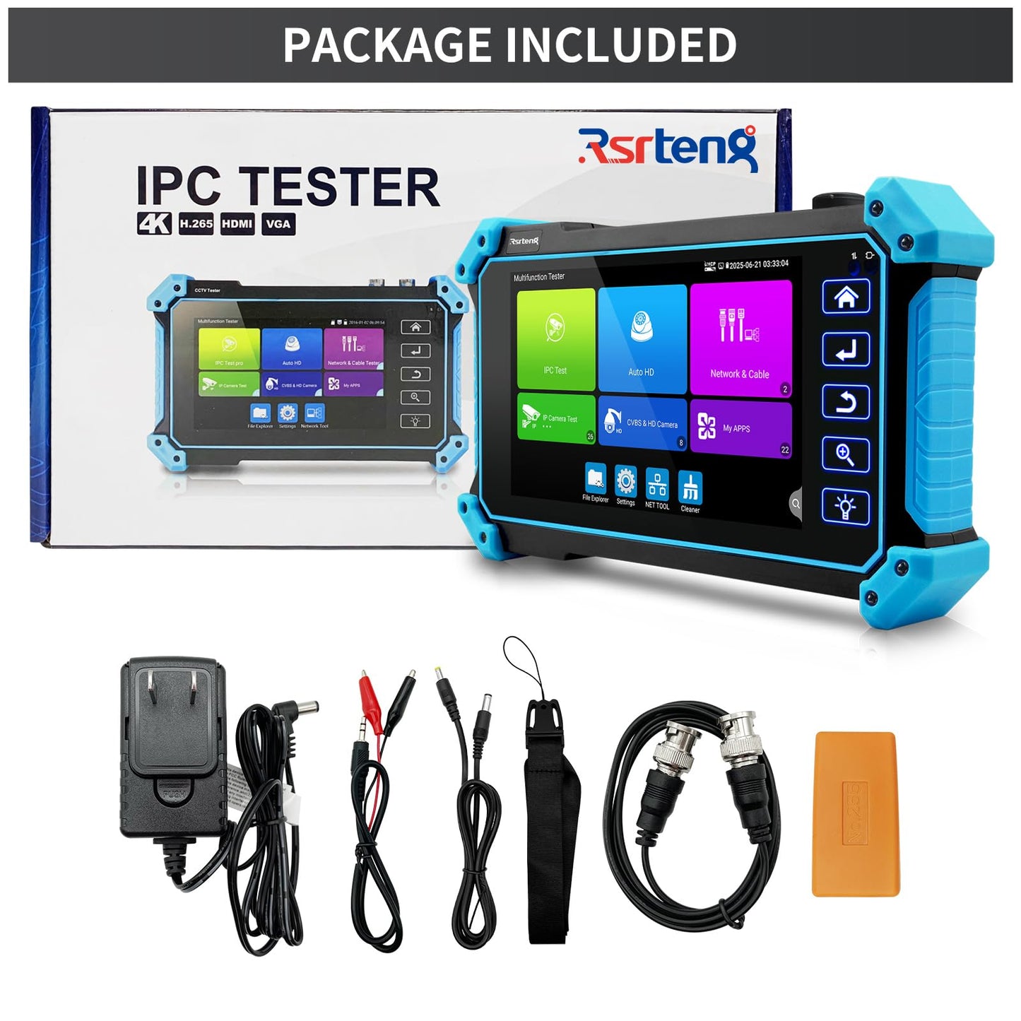 Rsrteng 8K 32MP 4K 12MP IP Camera Tester, IPC-5100 Plus 8MP AHD CVI TVI CVBS 4K HD Display Video Monitor 5.4 inch IPS Touch Screen IPC Tester Support POE PTZ W-i-F-i RS485 HD & VGA Input DC12V Output