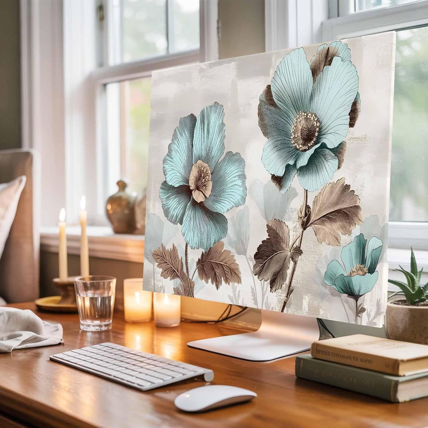 Singingin 32 Inch, Blue Broccoli TV Dust Cover Farmhouse Rustic Floral Retro Brown Botanical Computer Monitor Cover