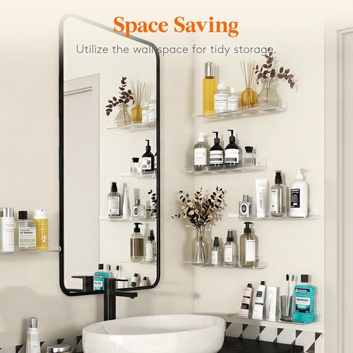 Lifewit Floating Shelves - Acrylic Wall Organizer for Bathroom & Home Decor | 14" Clear Display Rack, 4 Pack