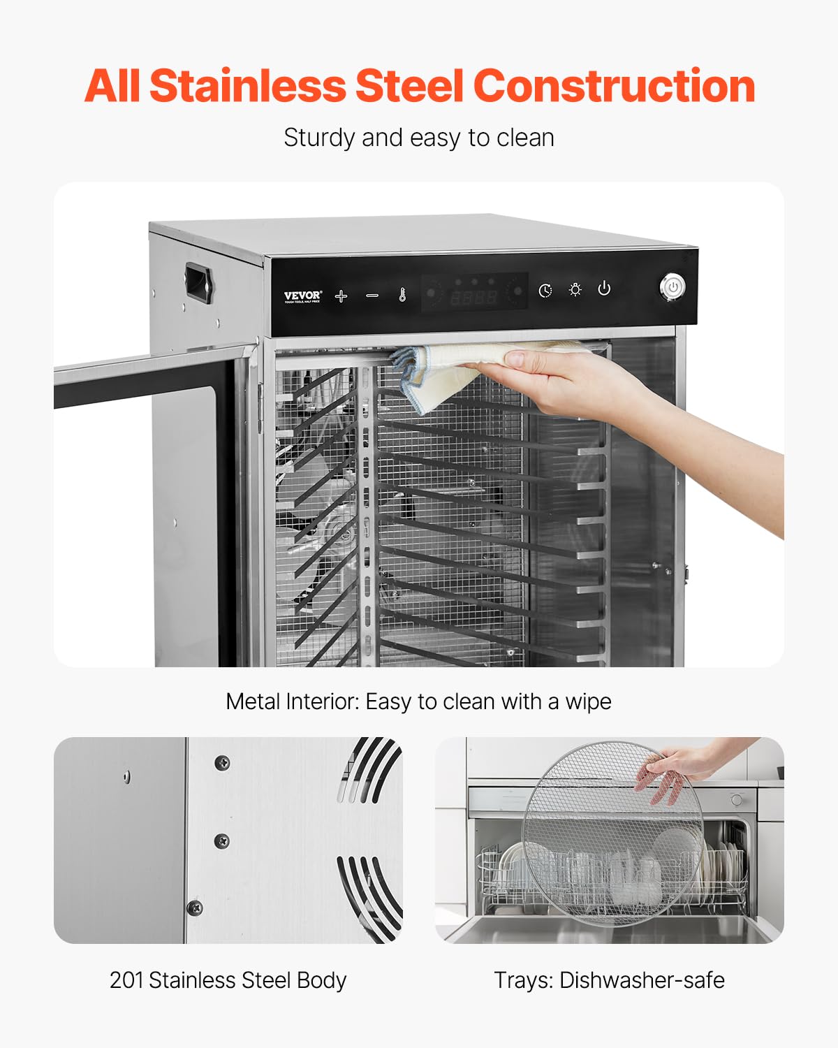 VEVOR Food Dehydrator Machine, Rotary 12 Stainless Steel Trays, 800W Electric Food Dryer with Adjustable Temp & 24-Hour Timer, Food-Dehydrator for Jerky, Meat, Fruit, Vegetables, Herbs, Dog Treats