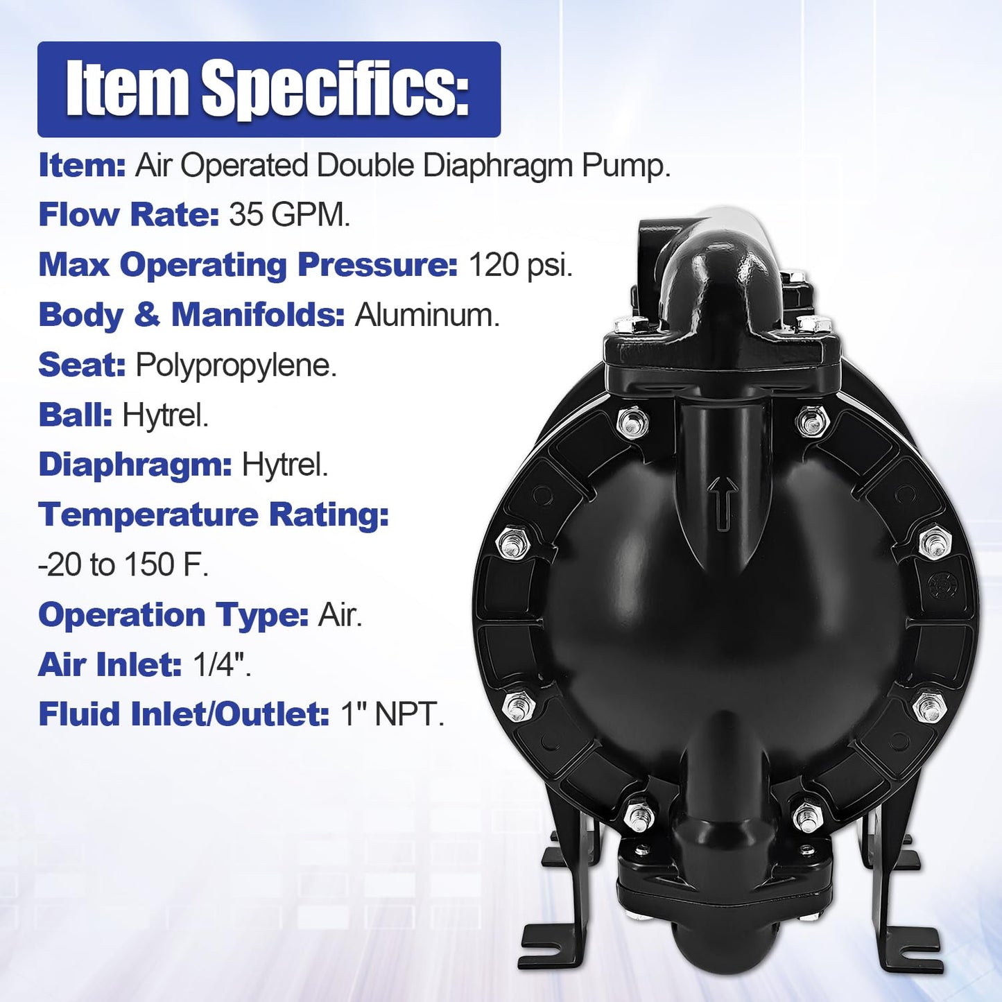 Blrack 666100-3C9-C Double Diaphragm Pump Compatible with ARO/Ingersoll Rand – 35 GPM, Max 120 PSI, 1 Inch, Aluminum Body, Replaces 6661003C9C