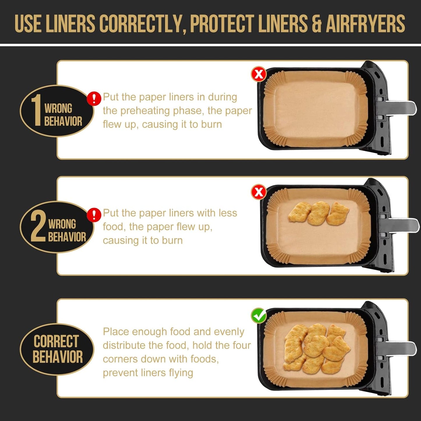 Ninja Air Fryer Disposable Paper Liners - 100PC Rectangle 8.6x5.5'' Baking Parchment Inserts