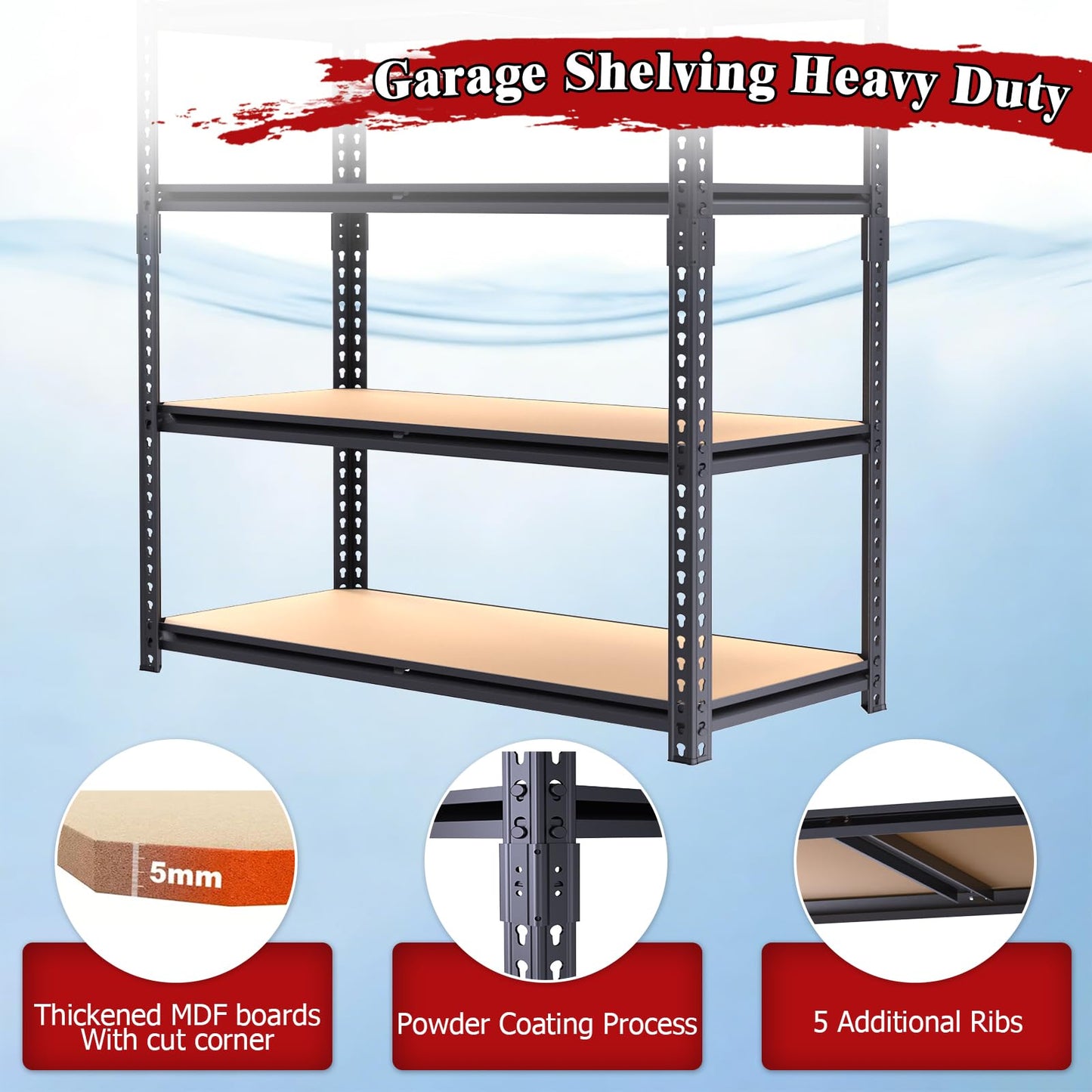 ZEUKMXOO Heavy Duty Garage Shelving,5-Tier Metal Storage Shelves,2400LBS Shelving Unit,Adjustable Shelving Rack, Standing Shelf Units for Garage Storage Warehouse,28''×12''×60'',2 Pack