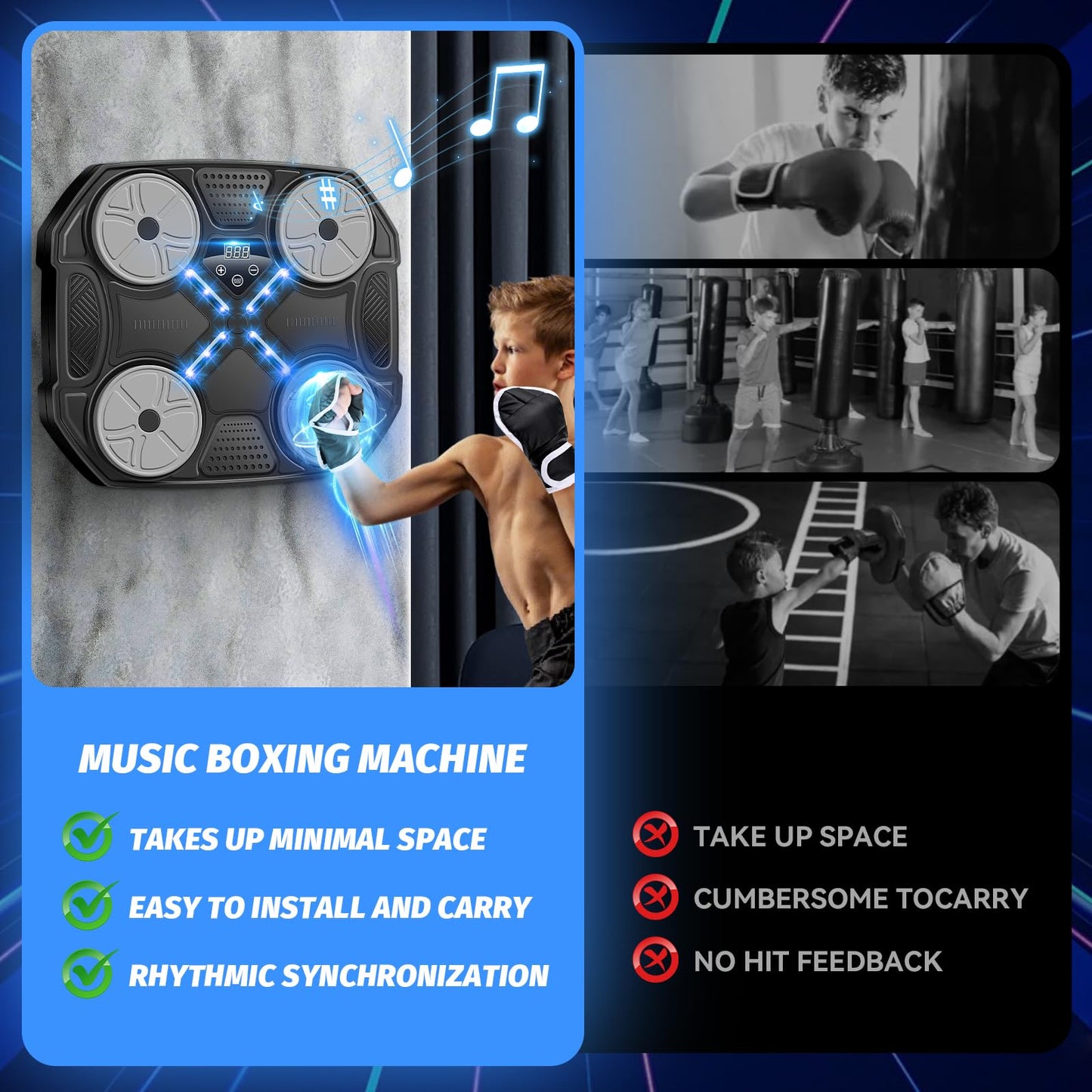 Music Boxing Machine for Adults and Kids, Wall Mounted Bluetooth Smart Boxing Training Equipment with Gloves, Punching Target with Scoring Function Sports Toy, Punching Machine for Home,Office and Gym