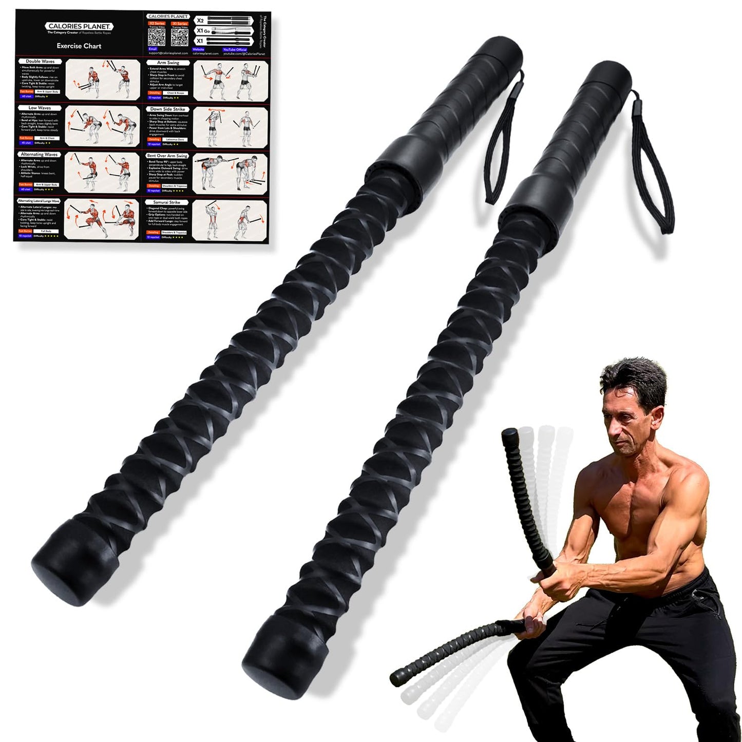 Calories Planet X1 Weighted Ropeless Battle Rope for Home Gym, Workout Exercise Rope for Strength Building, HIIT and Low-Impact Aerobic Training for Men & Women
