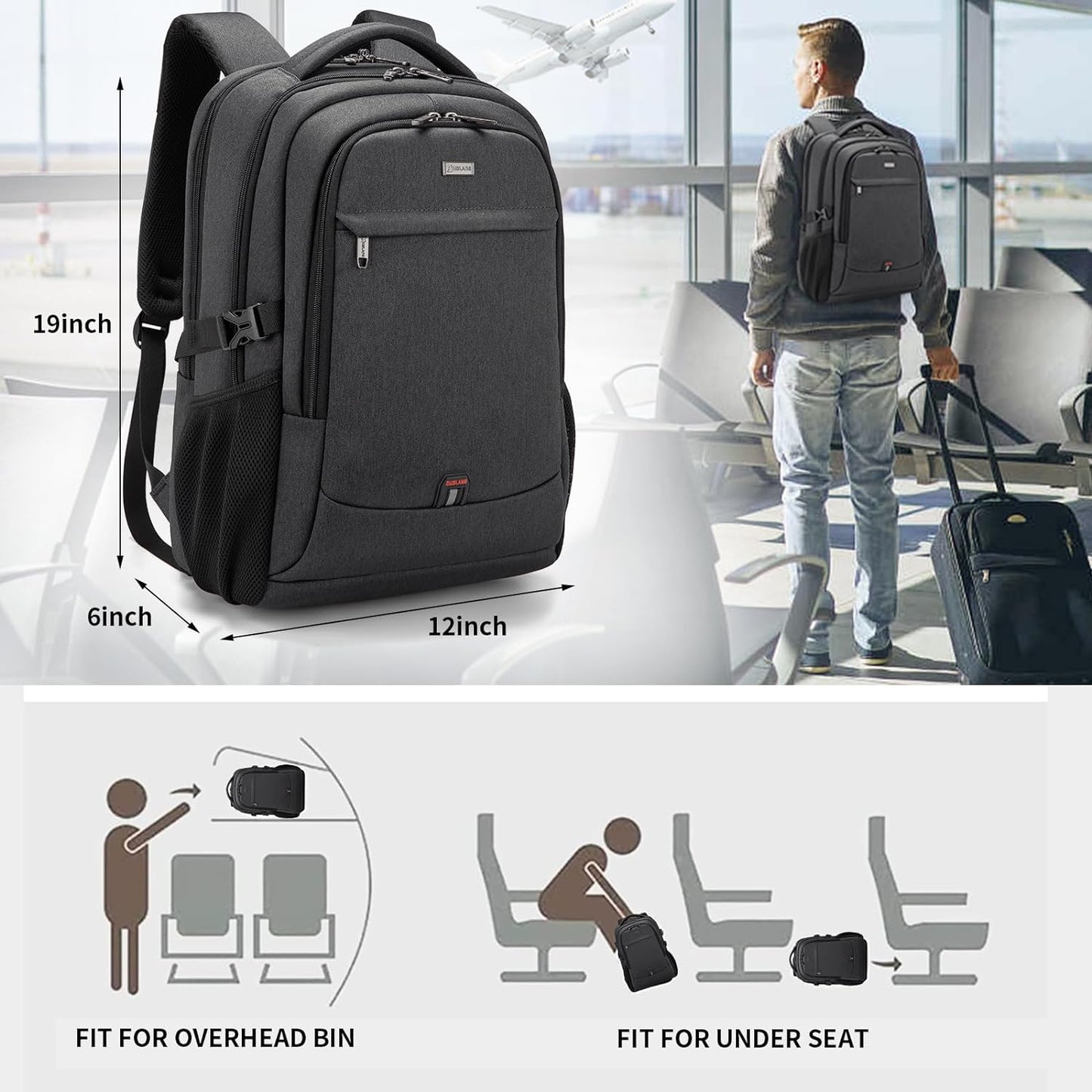 17 Inch Backpack Backpack DUSLANG Laptop for Travel Water Resistant College for Men/Women Laptop Bag with USB Charging