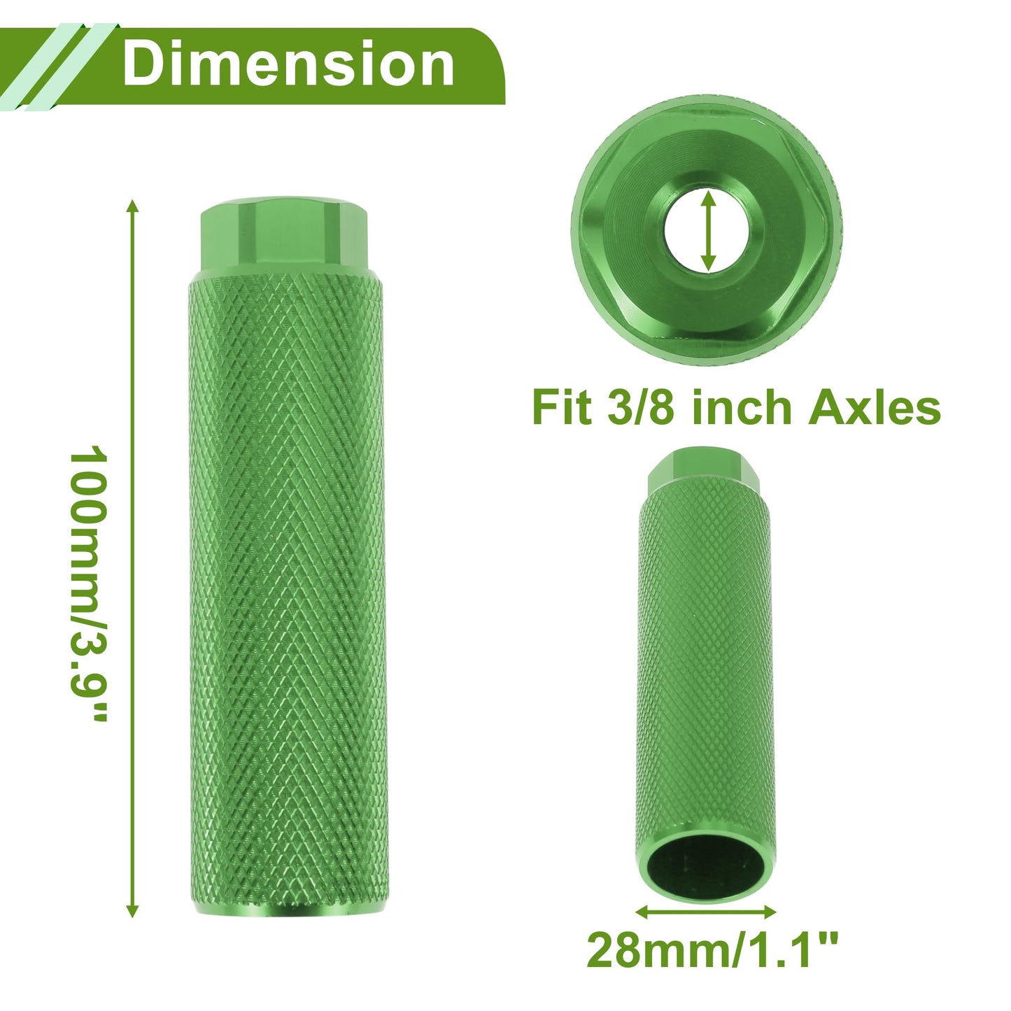 PARSLUCK 4 Pcs Aluminum Alloy Anti-Skid Bike Pegs 100mm Length Bicycle Backseats Stands Cycling Foot Pegs 3/8 Inch Axles Black Green