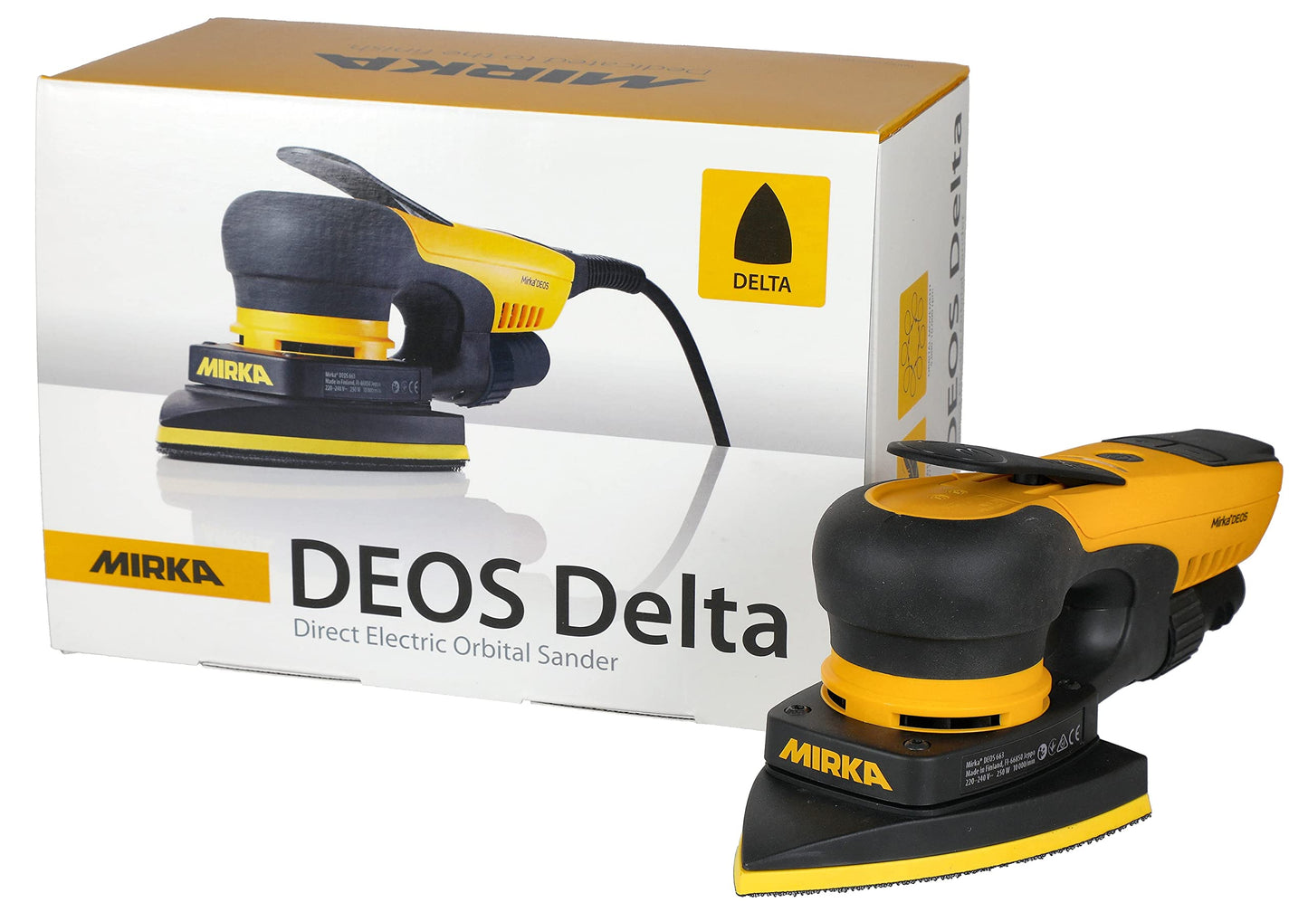 Mirka DEOS Delta 663XCV Orbital Sander 4"x6"x6" Triangle Detail Sander, Dust-Free Corner Sander for Woodworking, Drywall, Furniture & Painting