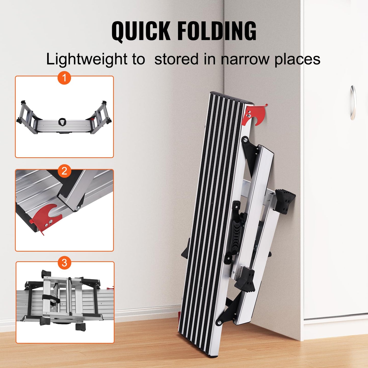 VEVOR Folding Work Platform, 40"×12"×20" Aluminum Drywall Stool Ladder, 660 lbs Load Capacity Heavy Duty Work Bench w/Non-Slip Feet, Ideal for Washing Vehicles, Cleaning, Painting, Decorating