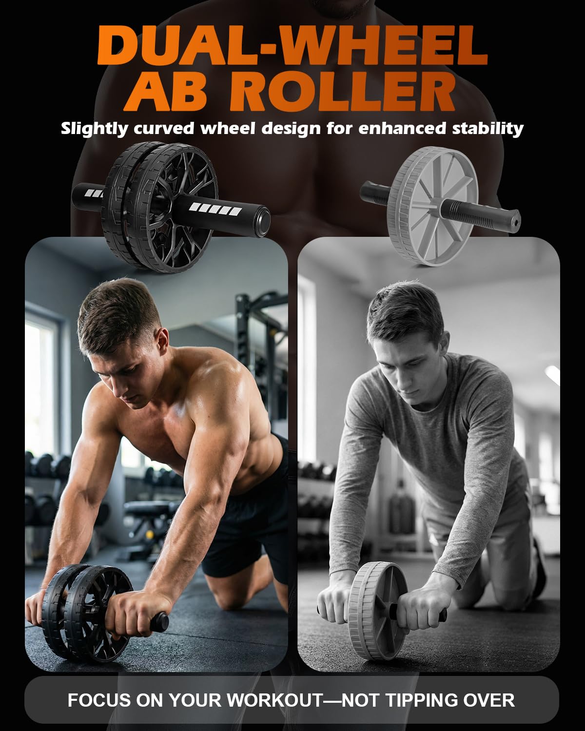 Citufuol Upgraded Ab Roller Wheel, Abdominal Core Workout Equipment for Home Gym with Knee Pad, Full Body Strength Training Fitness Tool for Men and Women