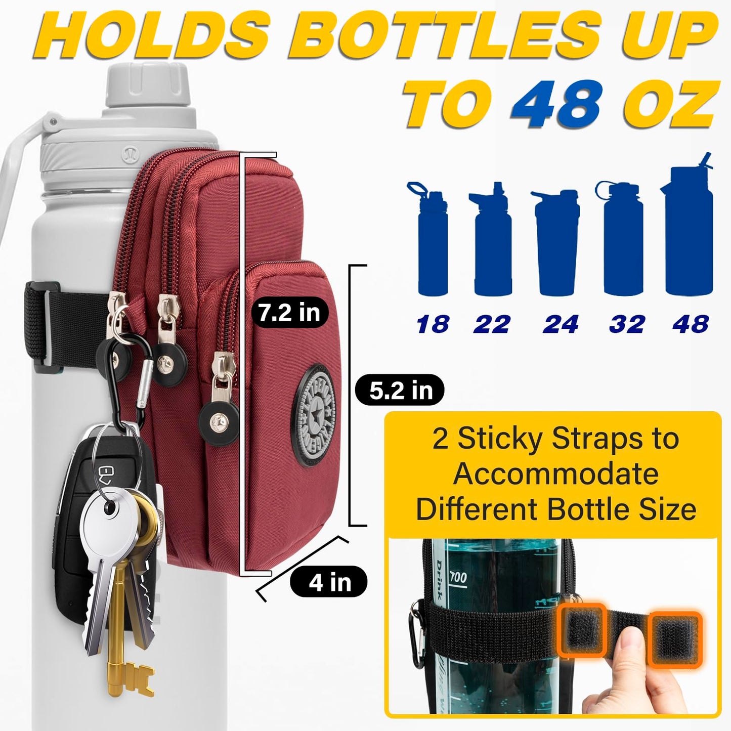 Bottle Pouch Gym Water Caddy with Phone Holder, Water Bottle Sleeve Bag with Pocket for Cards, Keys, Wallet, Gym Bottle Accessories for Men Women