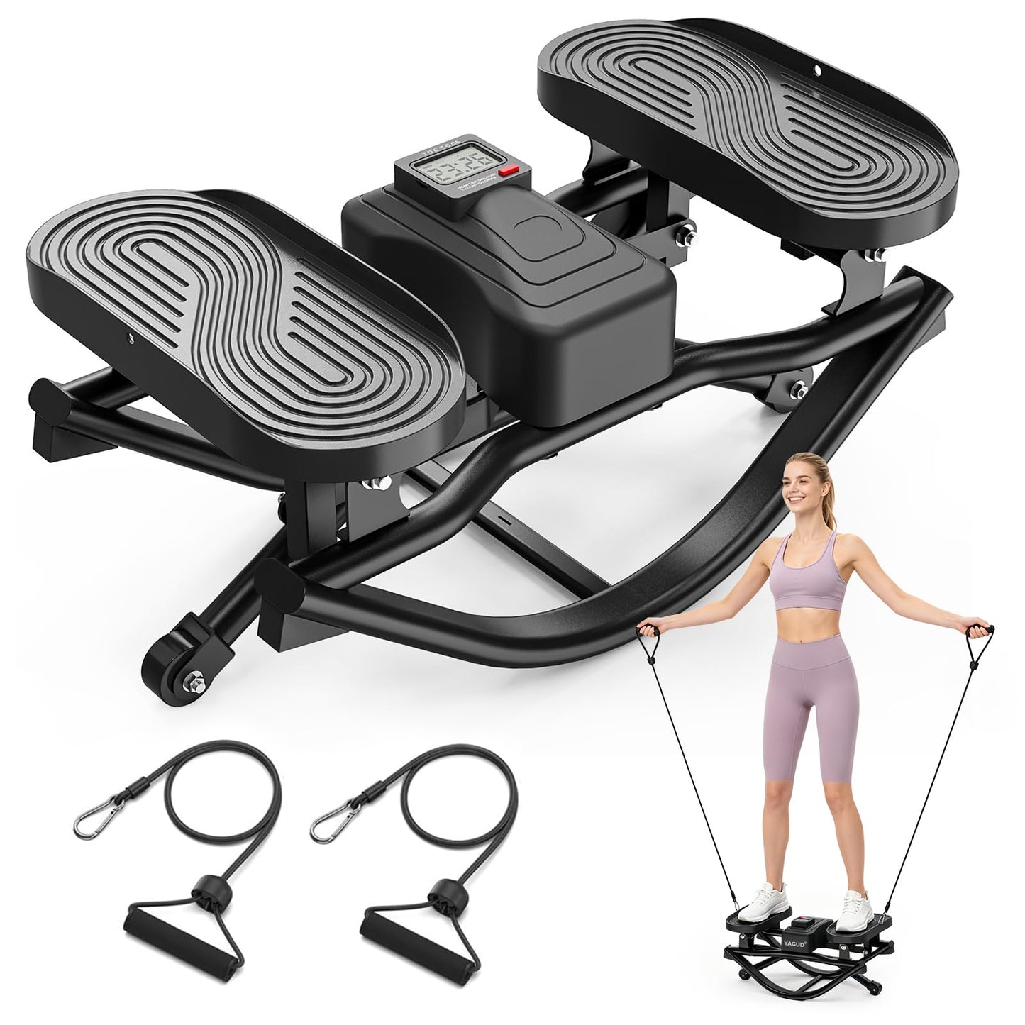Yagud Rock Stepper for Exercise at Home, Portable Rock Stepper Side to Side with Resitance Bands,Full Body Workout Stepper Exercise Machine Low-Impact Knee-Friendly for Office