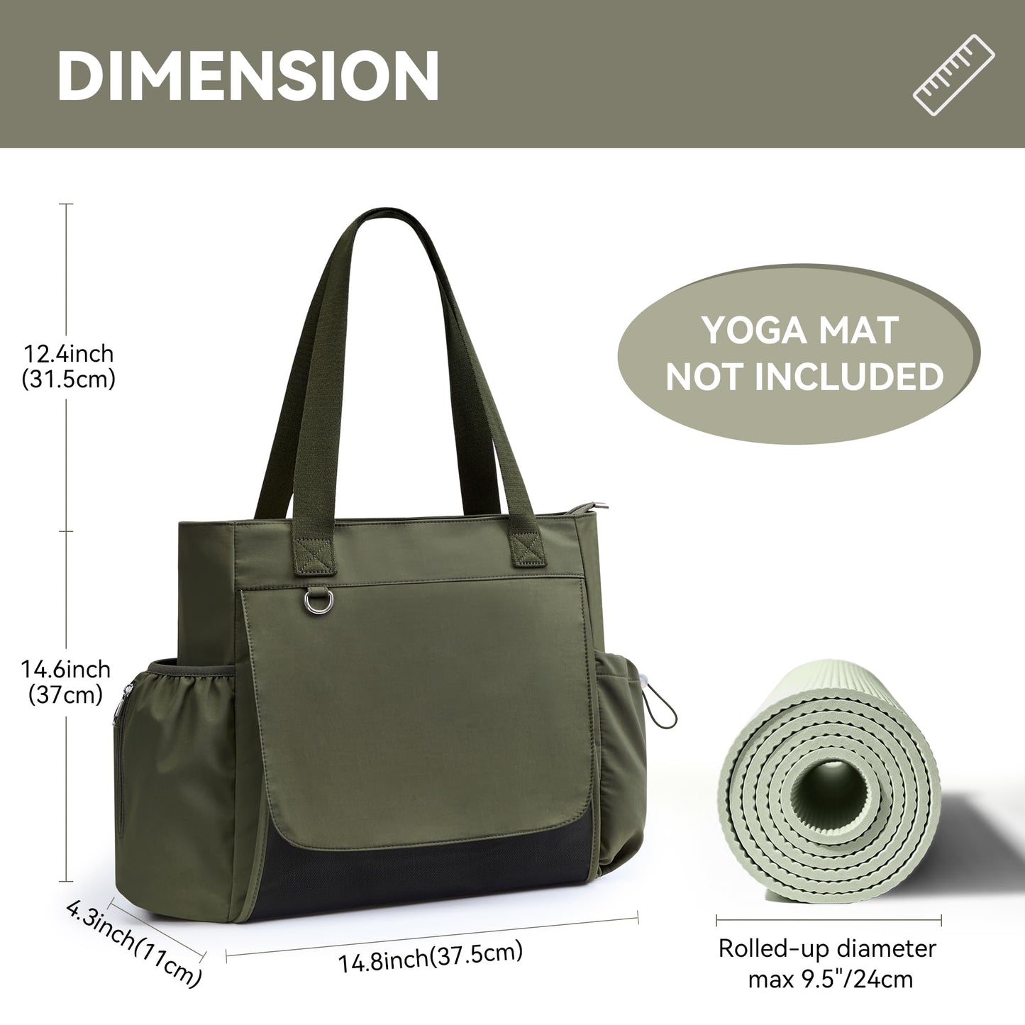 WLLWOO Gym Tote Bag Thick Yoga Mat Bag with Breathable Mesh Holder Carryall Waterproof Wet Pocket for Pilates Travel Beach Workout Women