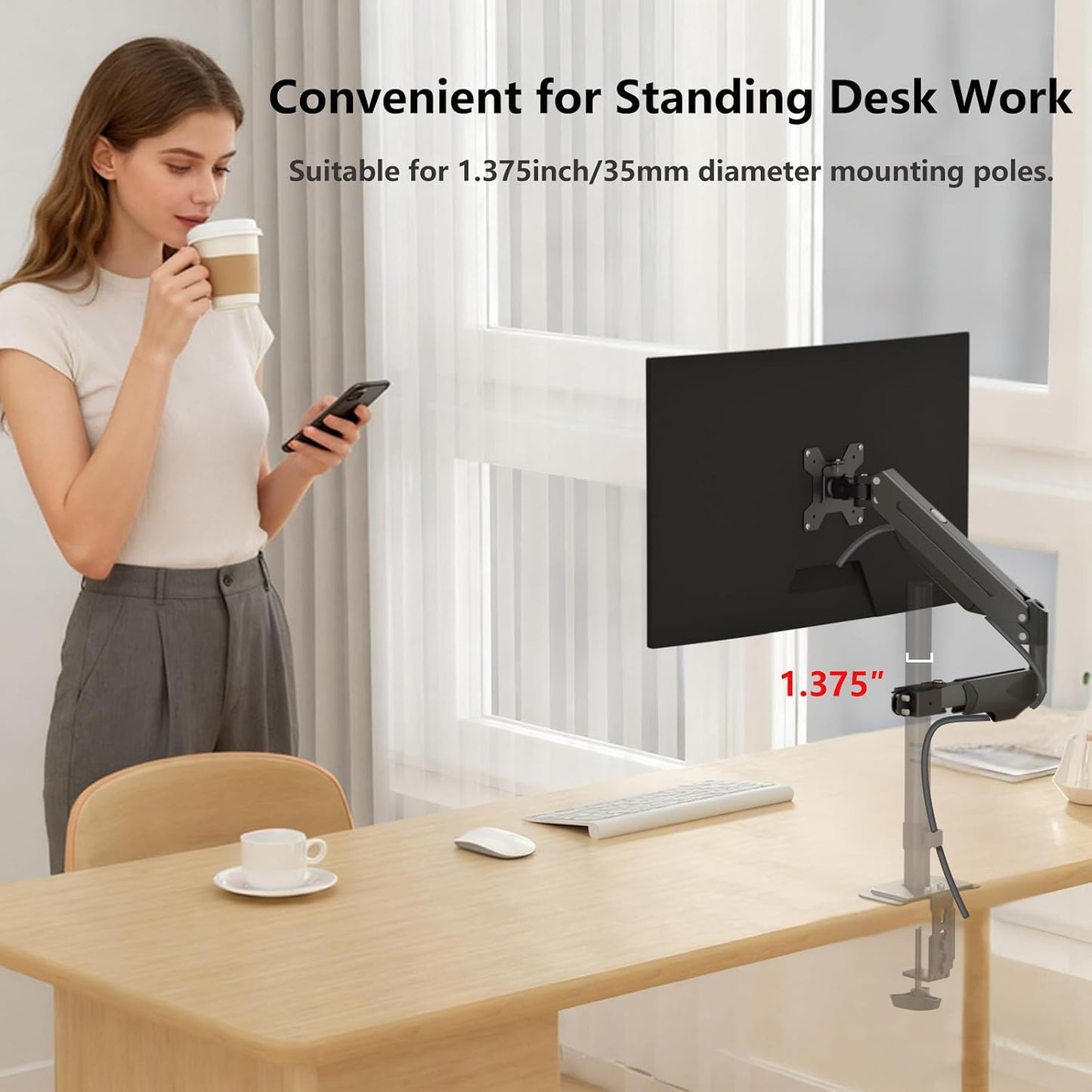 17 32 inch 22lbs, 75x75mm 100x100mm,Pneumatic suptek Single Monitor Arm for Desk Mount Stand,Adjustable Monitor Arm