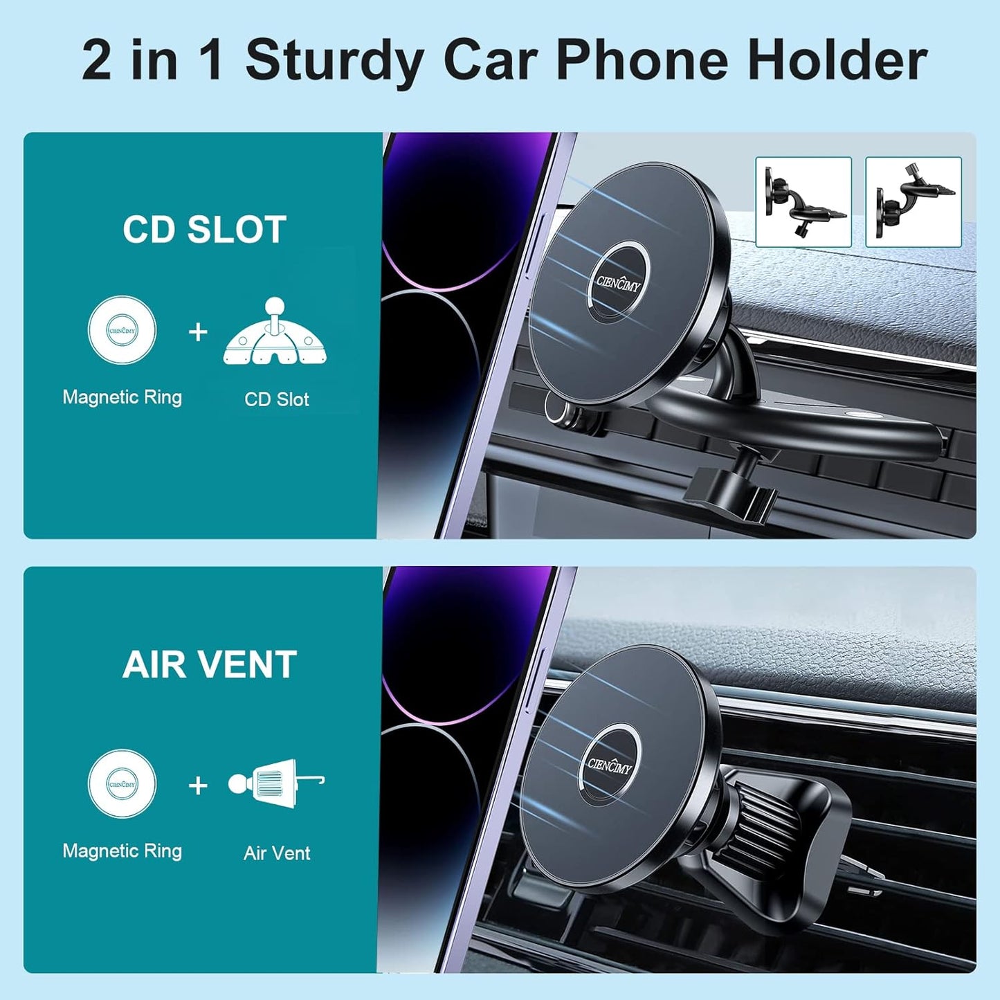 Ciencimy 16 15 14 13 12 CD Slot Phone Mount, Compatible with MagSafe CD Car Mount for iPhone Pro Max Plus Mini and All