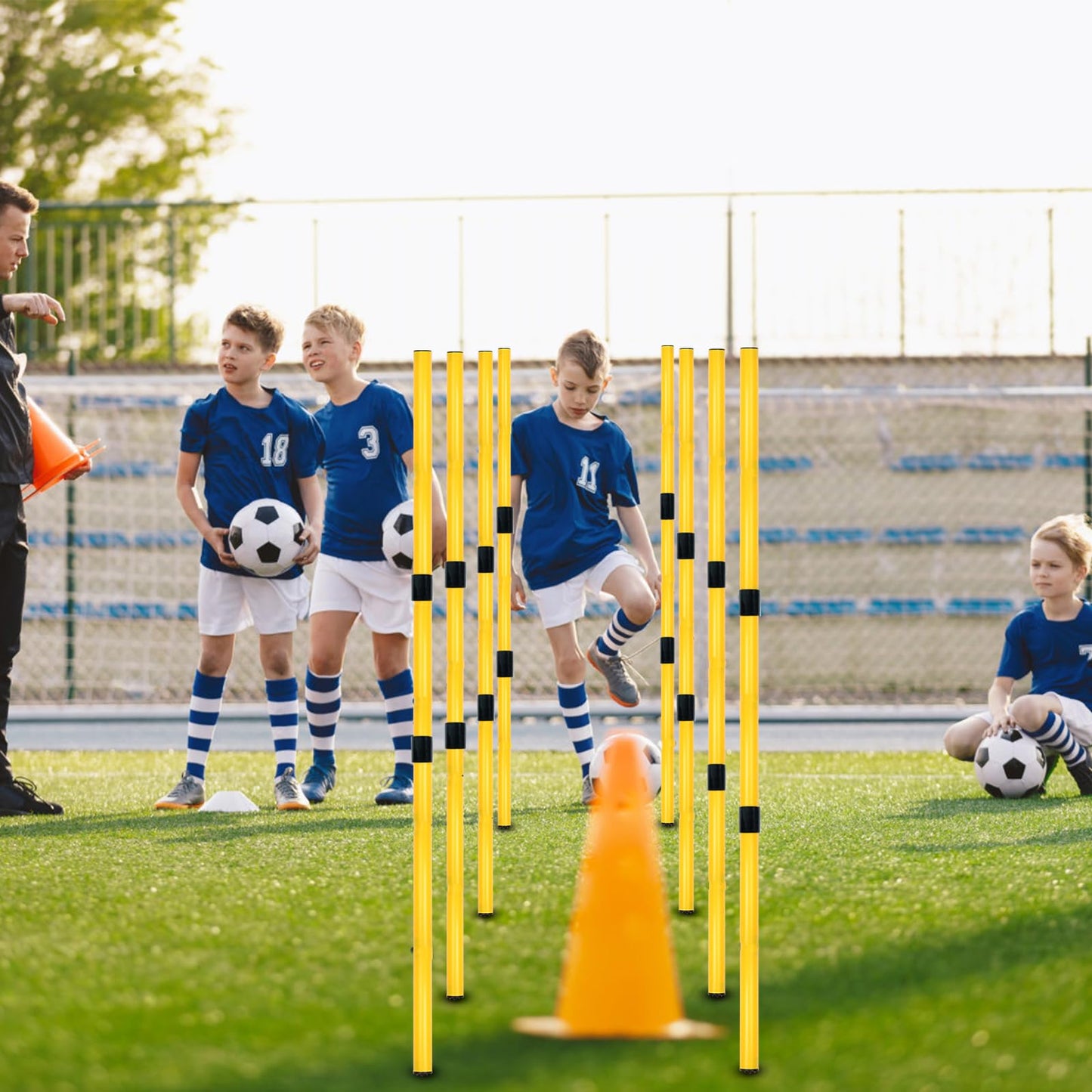 Suprwin Soccer Agility Poles, Speed Sport Training Equipment for Soccer Basketball Football，Speed Jump Poles Training Equipment for Athletes/Adult
