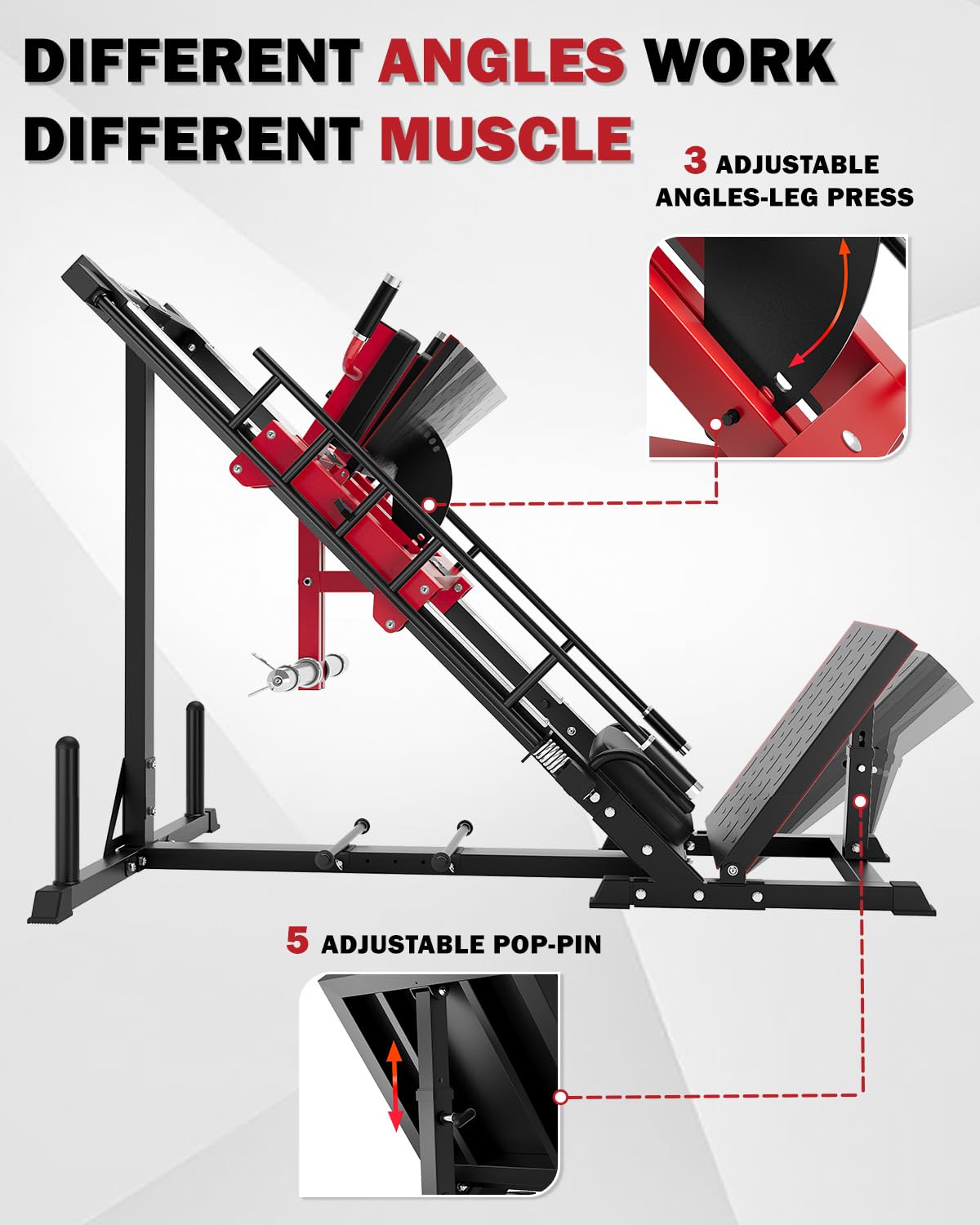 Goimu Leg Press Hack Squat Machine with Back Support Cushion, 3 in 1 Adjustable Leg Press & Hack Squat Machine with Quad Track Roller System