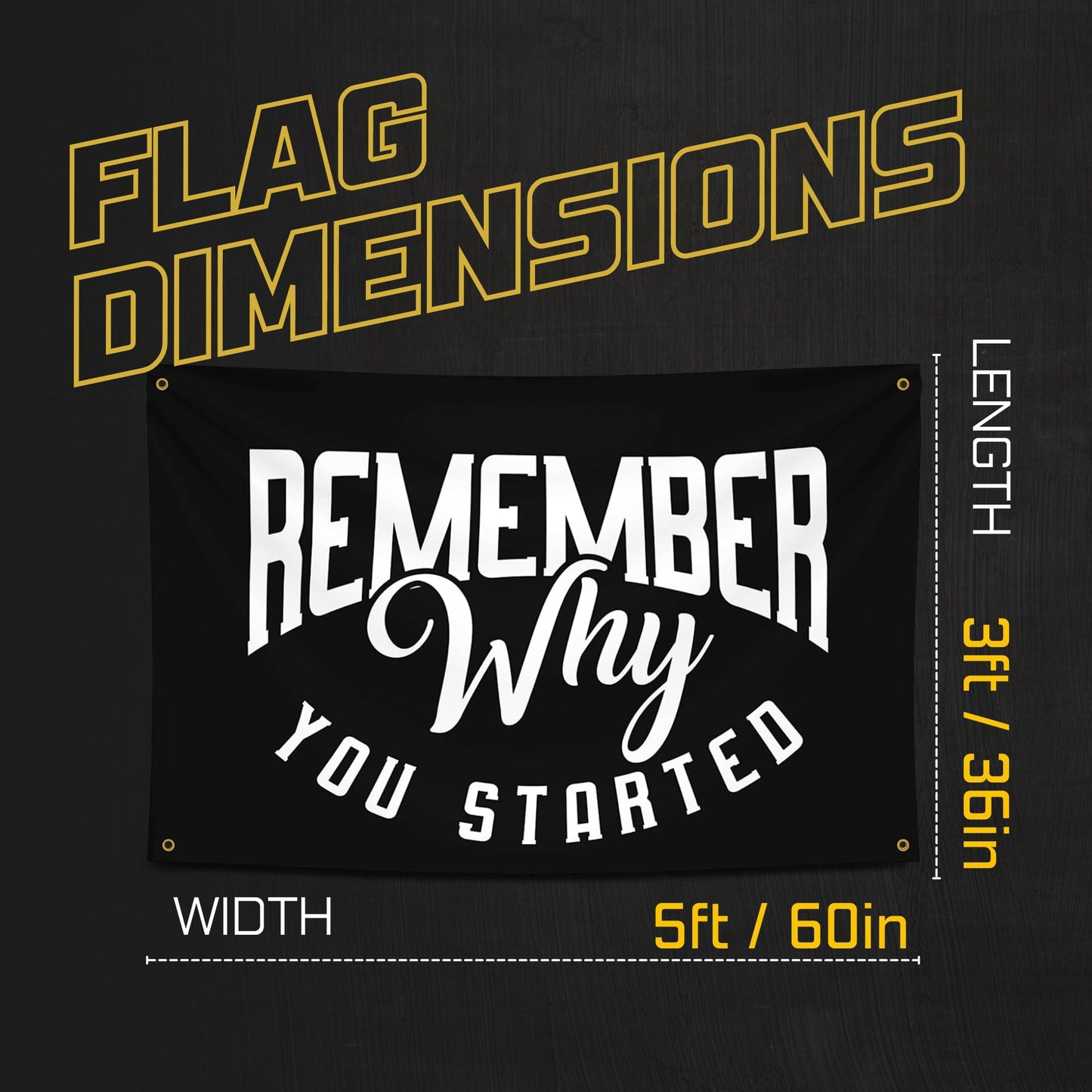 Gold Trident Flags Remember Why You Started Motivational Gym Banner – Discipline Poster for Gym, Dorm, Home Workout Space – Cool Fitness Wall Decor – Durable Polyester, Double Stitched Flag – 3x5 Feet