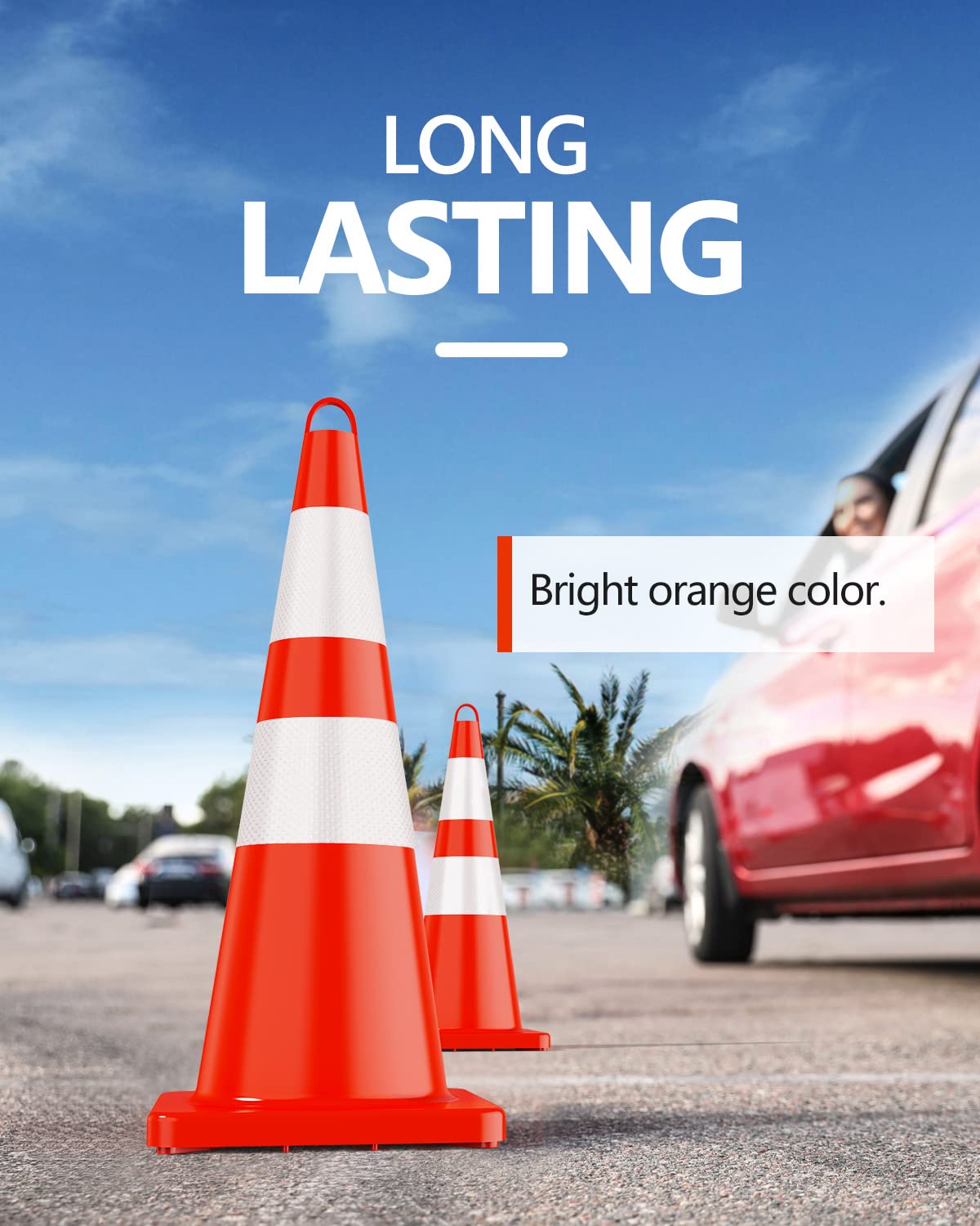 BATTIFE 12 Pack 28 Inch Traffic Safety Cones with Reflective Collars, Heavy Duty Orange Parking Cones for Road Construction and Traffic Control