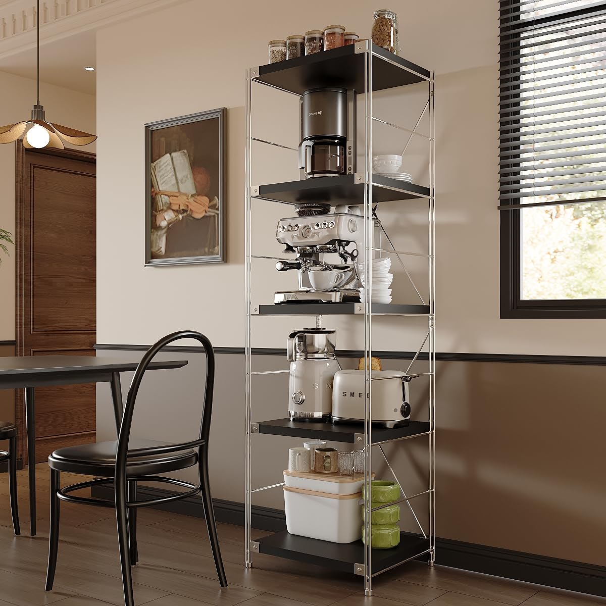 Achene 5-Tier Industrial Bookshelf, Storage Bookcase for Living Room, Bedroom, Home Office, Study Room, and Kitchen,15.75"x19.69"x66.93" Inches (Black, 5T20IN)