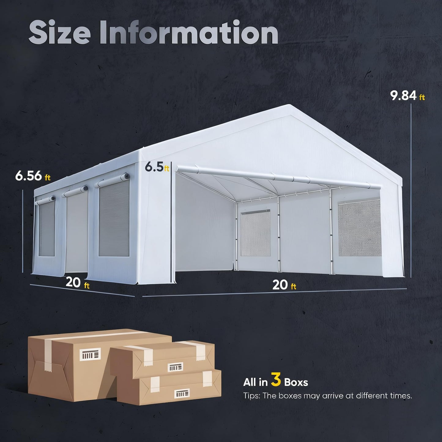 Quictent 20x20 ft Heavy Duty 2 Car Carport, Waterproof Storage Shelter with Zipper Side Doors, Snowproof Steel Cables & Ventilated Windows, Outdoor Garage for Car, White