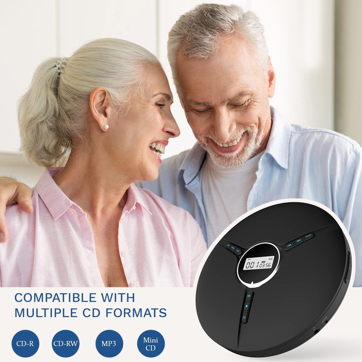 KLIM Discman MP3, 5 Portable CD Player with Headphones, Built-in Battery - New Version - CD Players for Home, Car