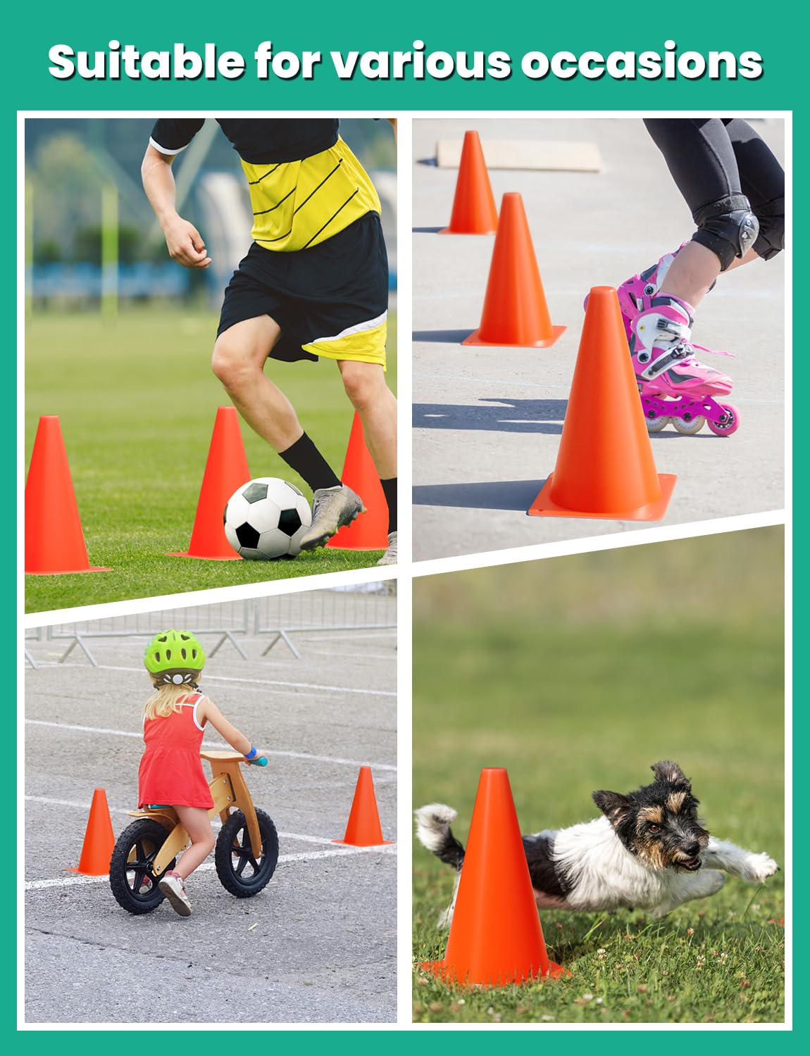 GHB 9 Inch Soccer Cones 12 Pack Disc Soccer Sport Cones Training Field Marker Agility Cones for Basketball, Coaching, Practice Equipment Includes Drills Guide (9" 12Pcs Orange)