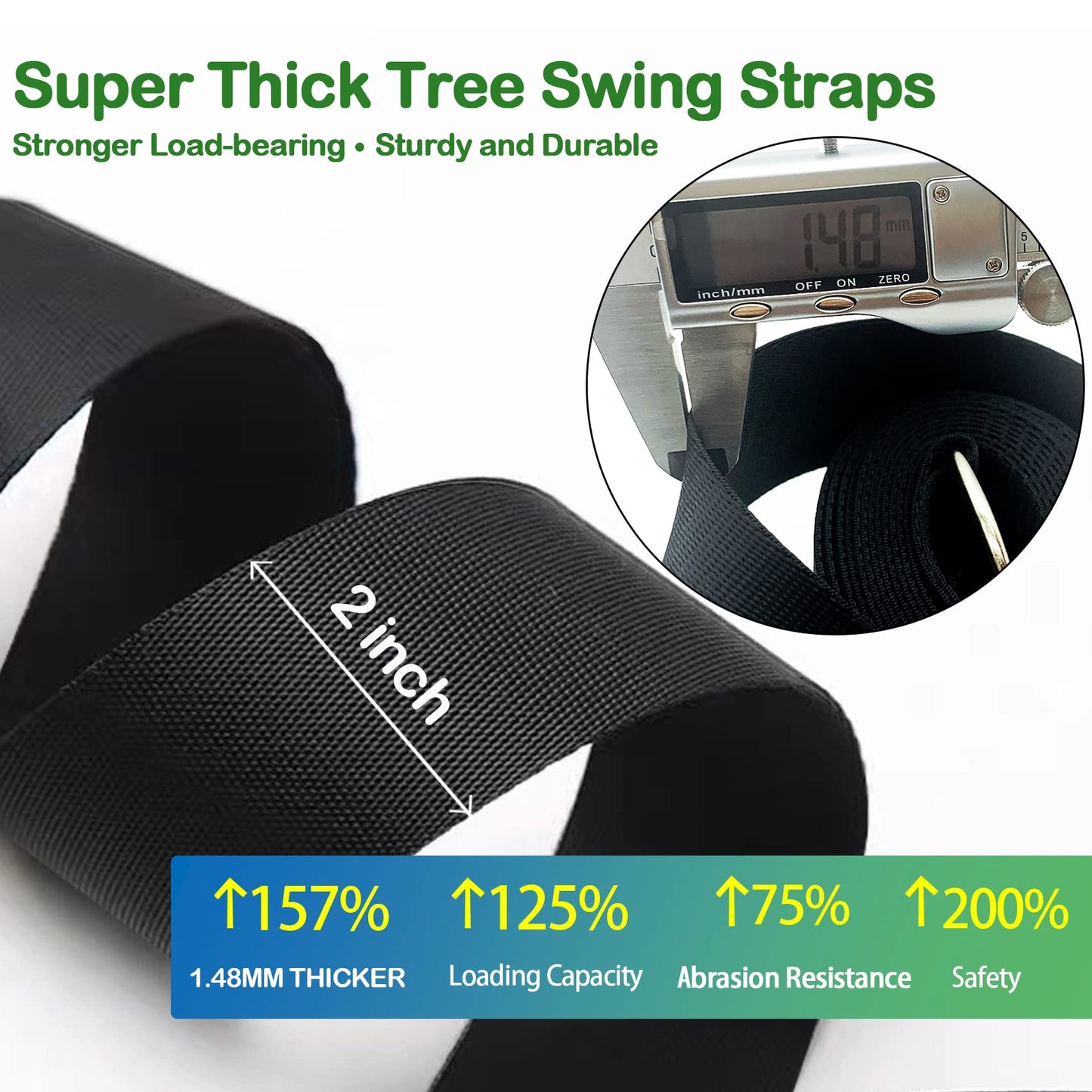Veriluck Tree Swing Straps Hanging Kit - 3FT/8FT/15FT/20FT/30FT, Strong & Durable - Holds Up to 5000lbs - Adjustable Tree Swing Straps Fit for All Swings, Hammocks, Safer & Easy Installation (15 FT)