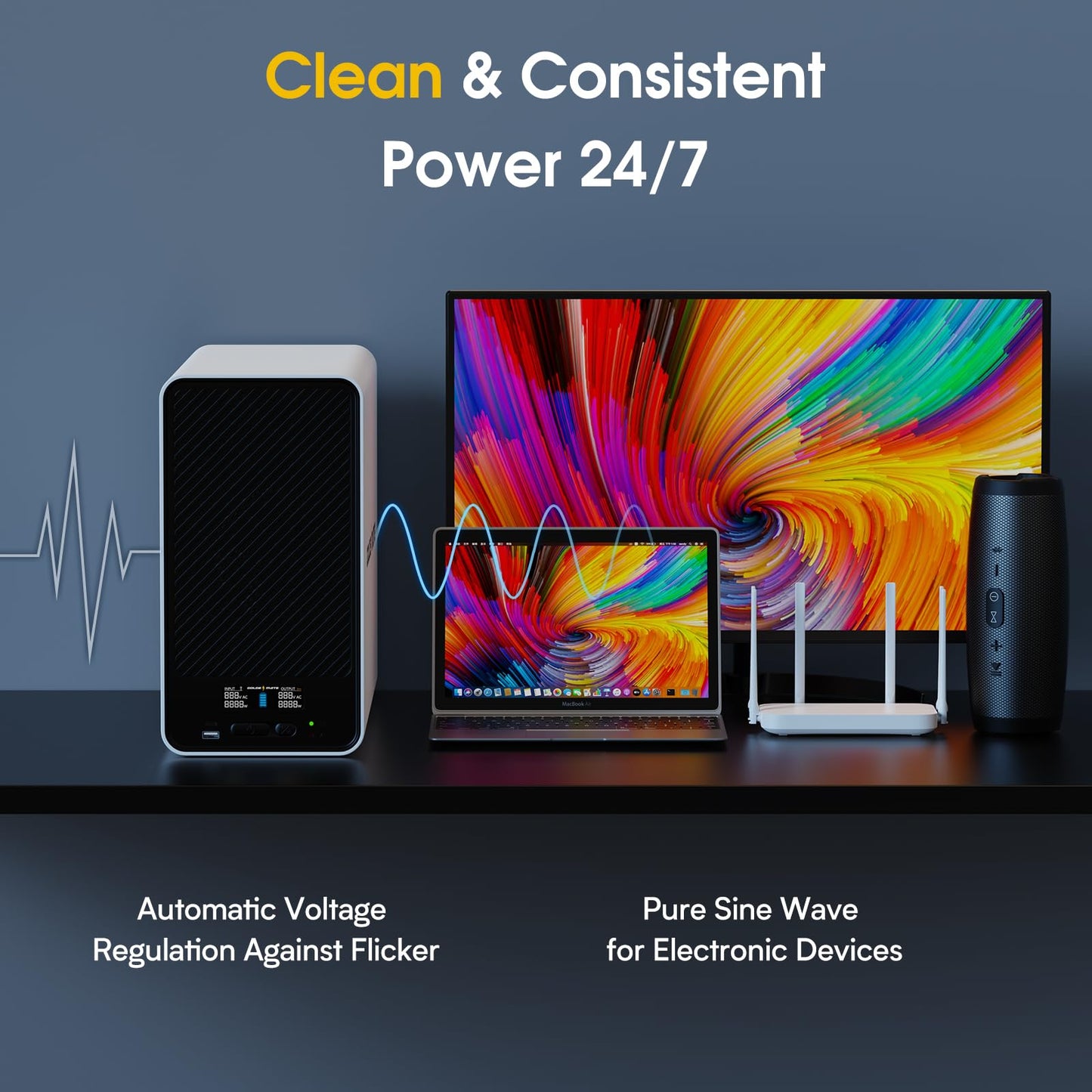 GOLDENMATE 1500VA/1000W Lithium UPS Battery Backup and Surge Protector, Backup Battery Power Supply with LiFePO4 Batteries(296Wh), AVR, Line Interactive Sinewave UPS System, 8 Outlets, LCD Display