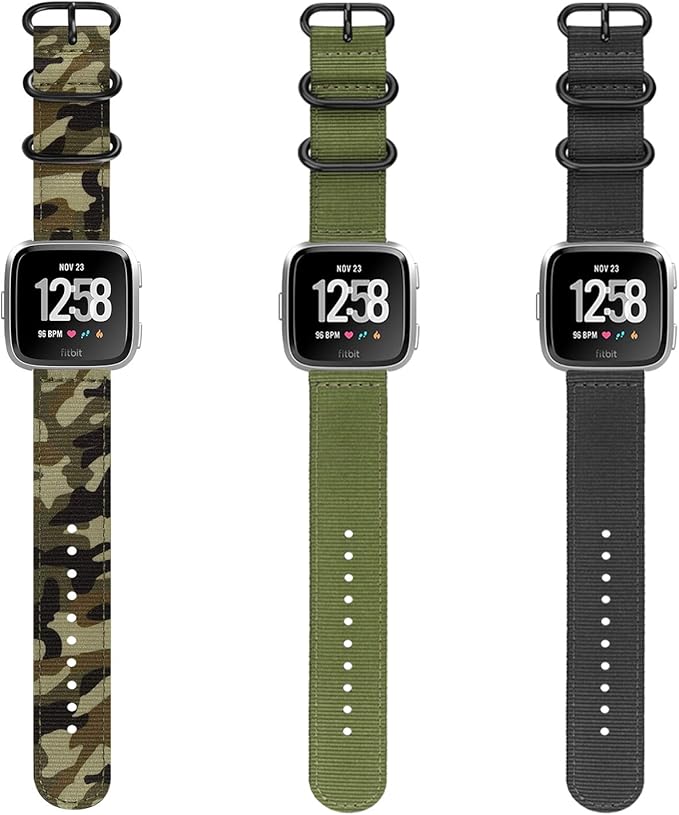 FINTIE Bands Compatible with Fitbit Versa 2/1 / Lite Edition, Soft Nylon Replacement Strap Wristband Accessories (Camo)