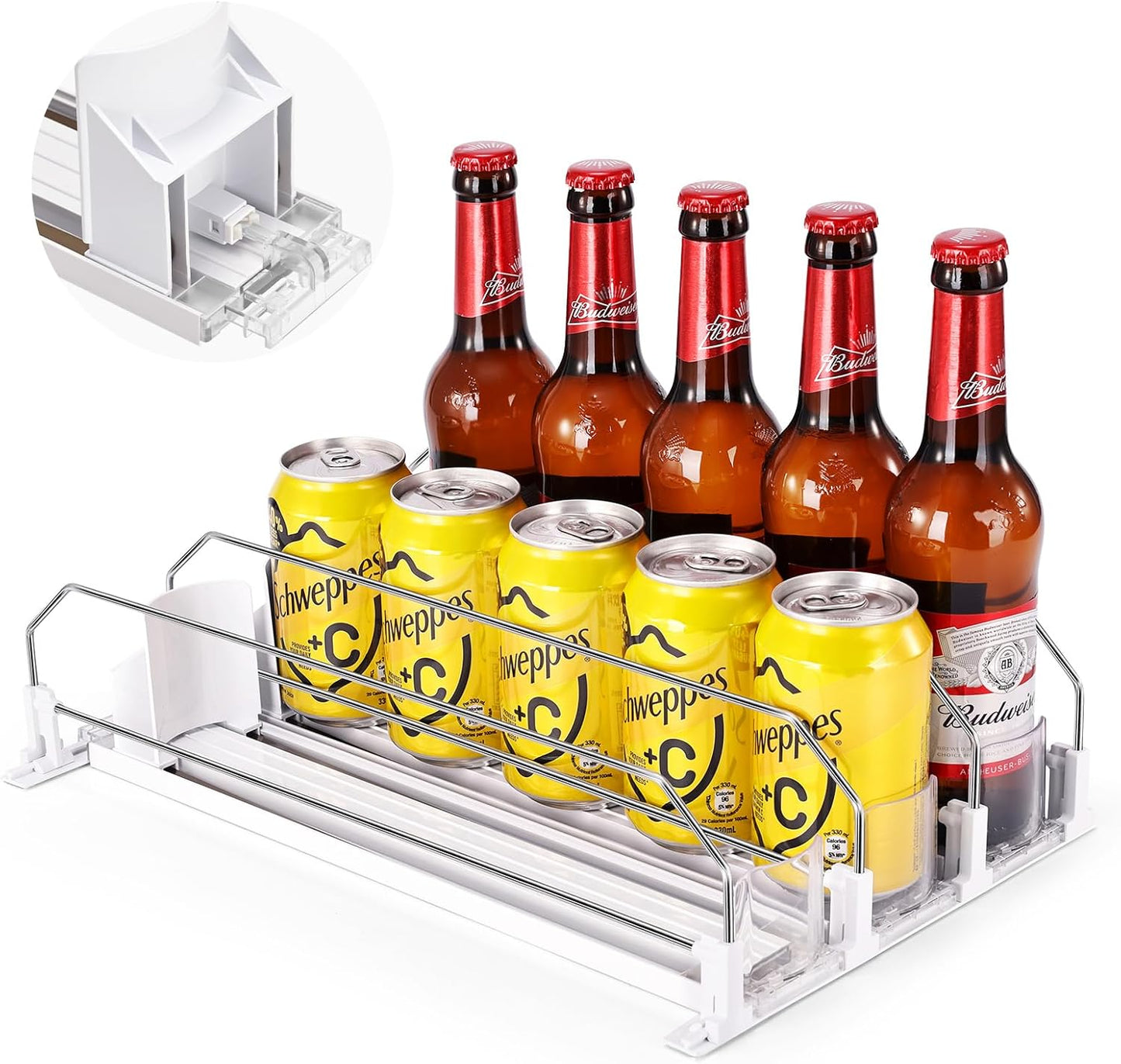 Skiennix Drink Organizer - Self-Sliding Soda Can Holder for Fridge | Adjustable Width, Holds 15+ Cans (3 Rows, 38 CM)