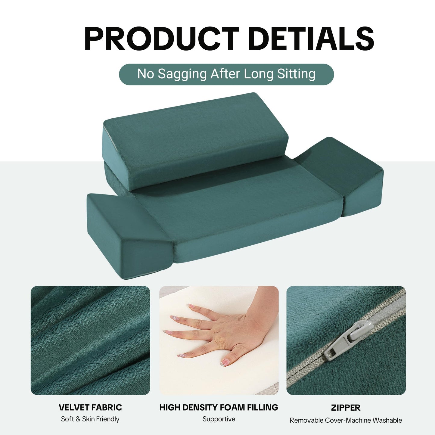 HOMBYS Large Meditation Cushion Foam Meditation Pillows for Sitting on Floor, Yoga Pillow for Adult, Meditation Mat with 2 Knee Cushions and Hip Support-3 Shapes for Different People (Green)