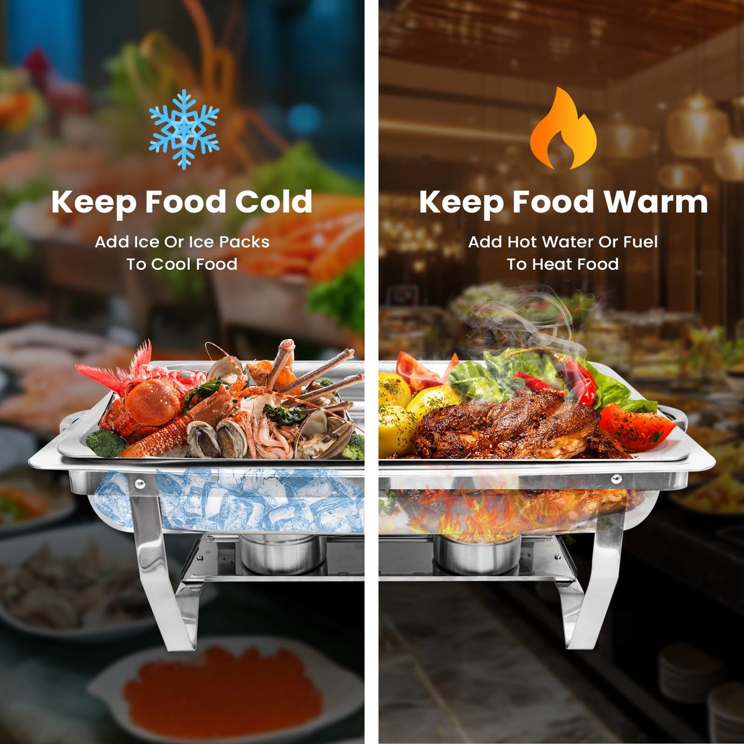 POWERFUEL Chafing Dishes for Buffet, 4 Pack 9QT Rectangular Stainless Steel Chafing Dishes Set with with 4 Serving Tongs, Serving Tray, Water Pan, Stand, Fuel Holder for Party, Gathering, Wedding
