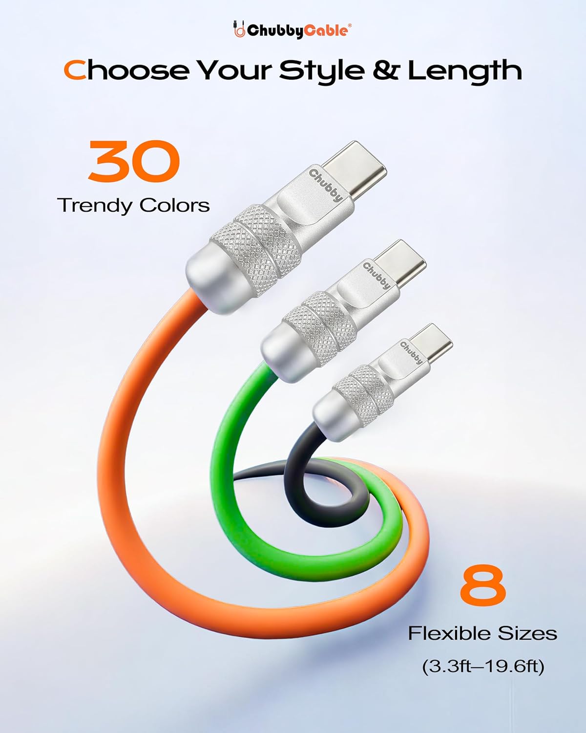 2.0 240W 17-15 6.6FT chubbycable Chubby USB C Fast Charging Cable Silicone Soft Durable USB C Cable Extra Thick Charger